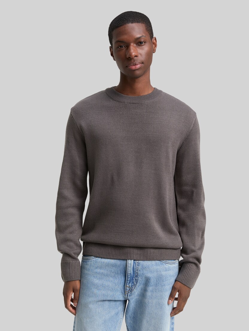 Gebreide trui met ronde hals door Denim Male, classic mid grey