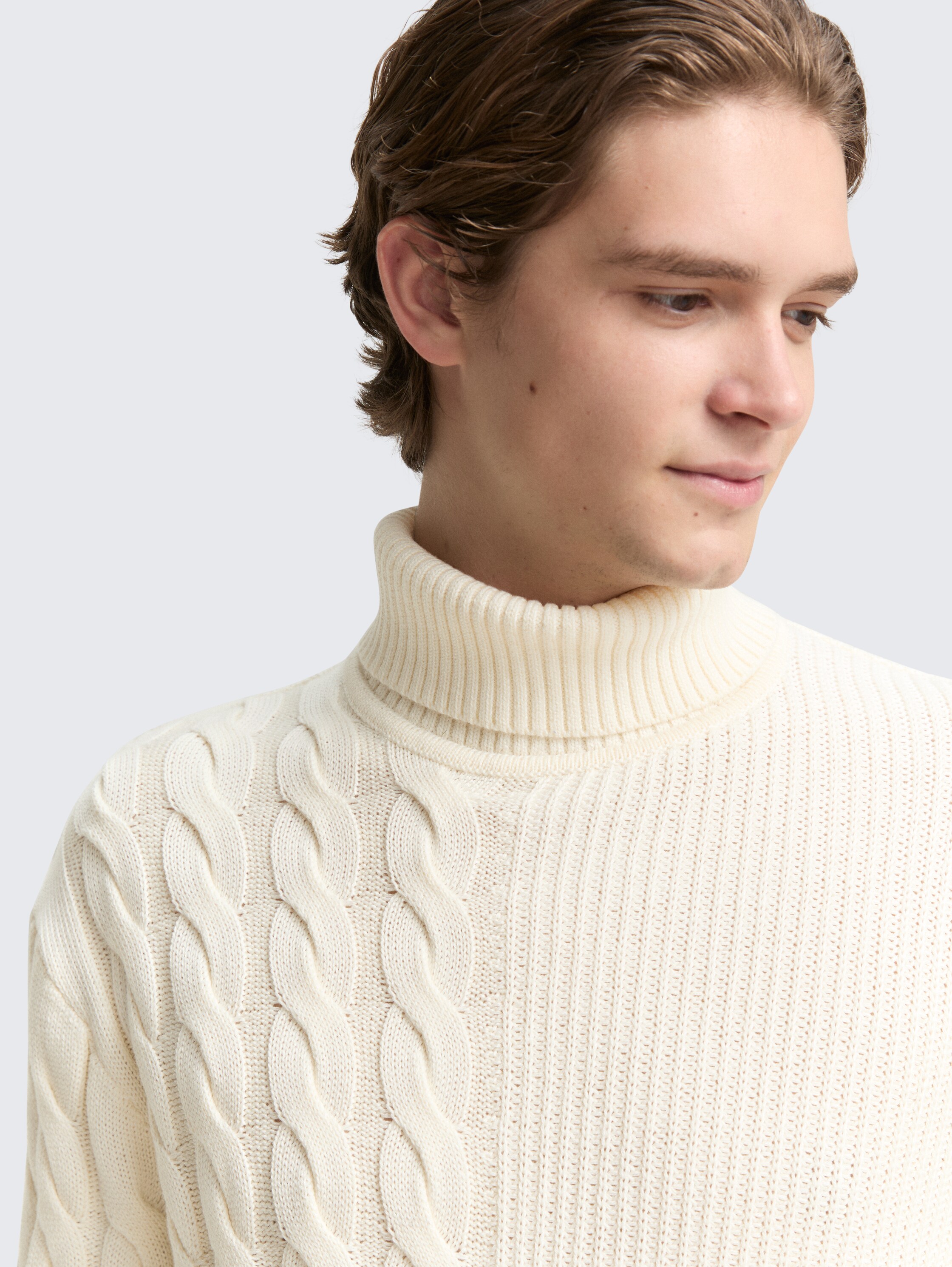 Relaxed Fit Rollkragenpullover mit Zopfmuster - wool_white - 