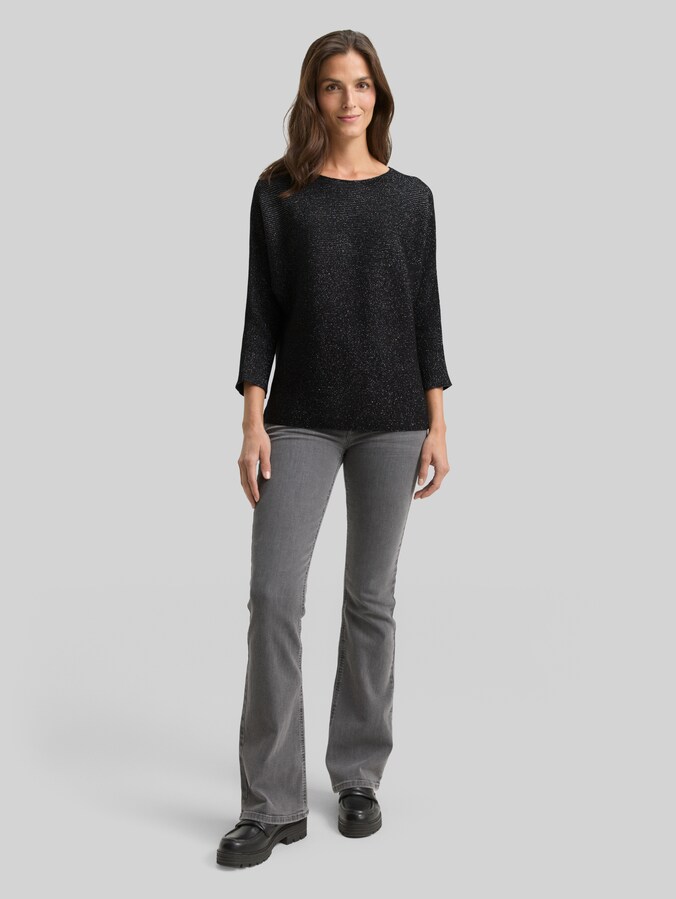 Pull en maille ample à effet pailleté par Women, deep black