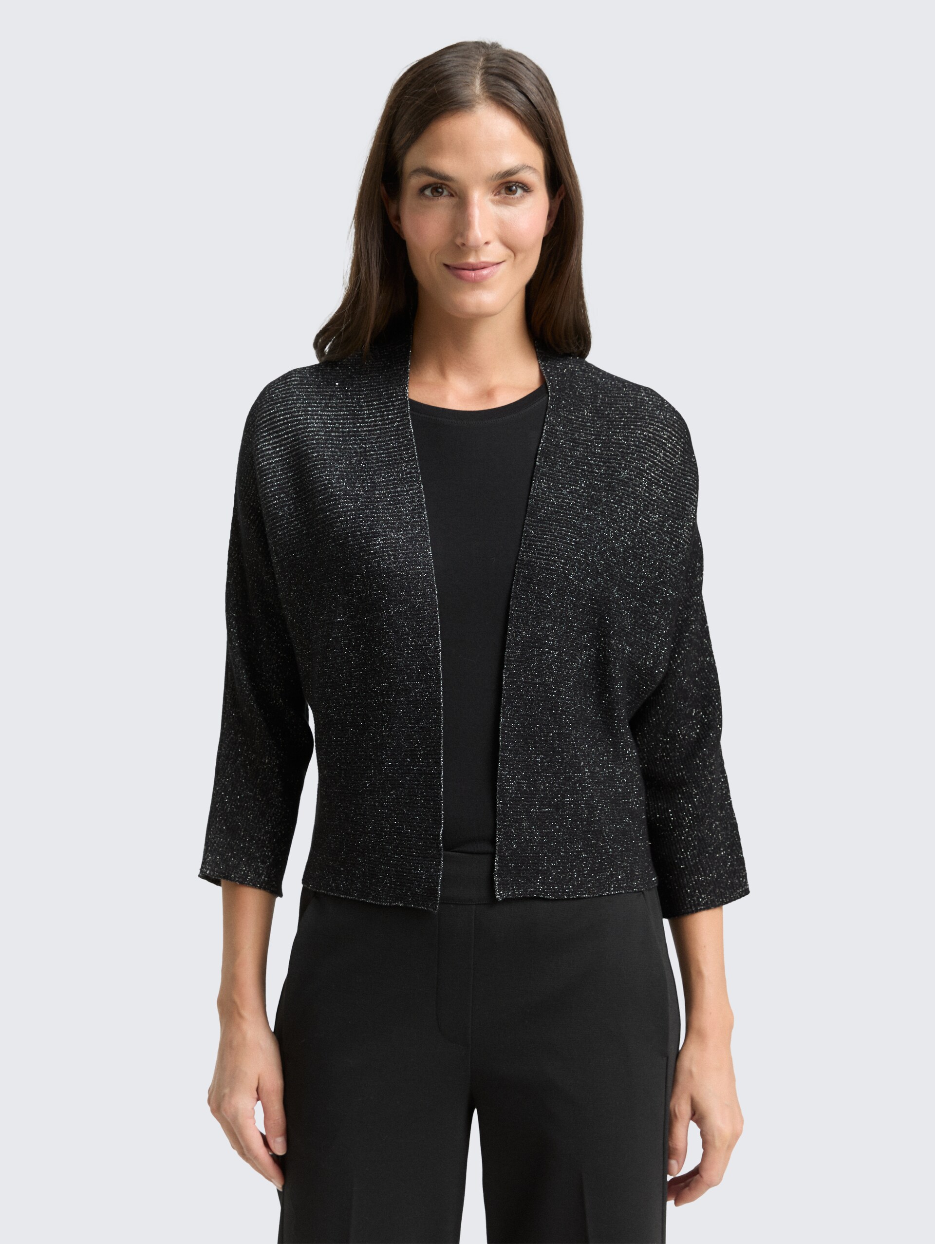 Cropped Cardigan mit Glitzer-Effekt - deep black - Ausschnitt Model-Vorderansicht
