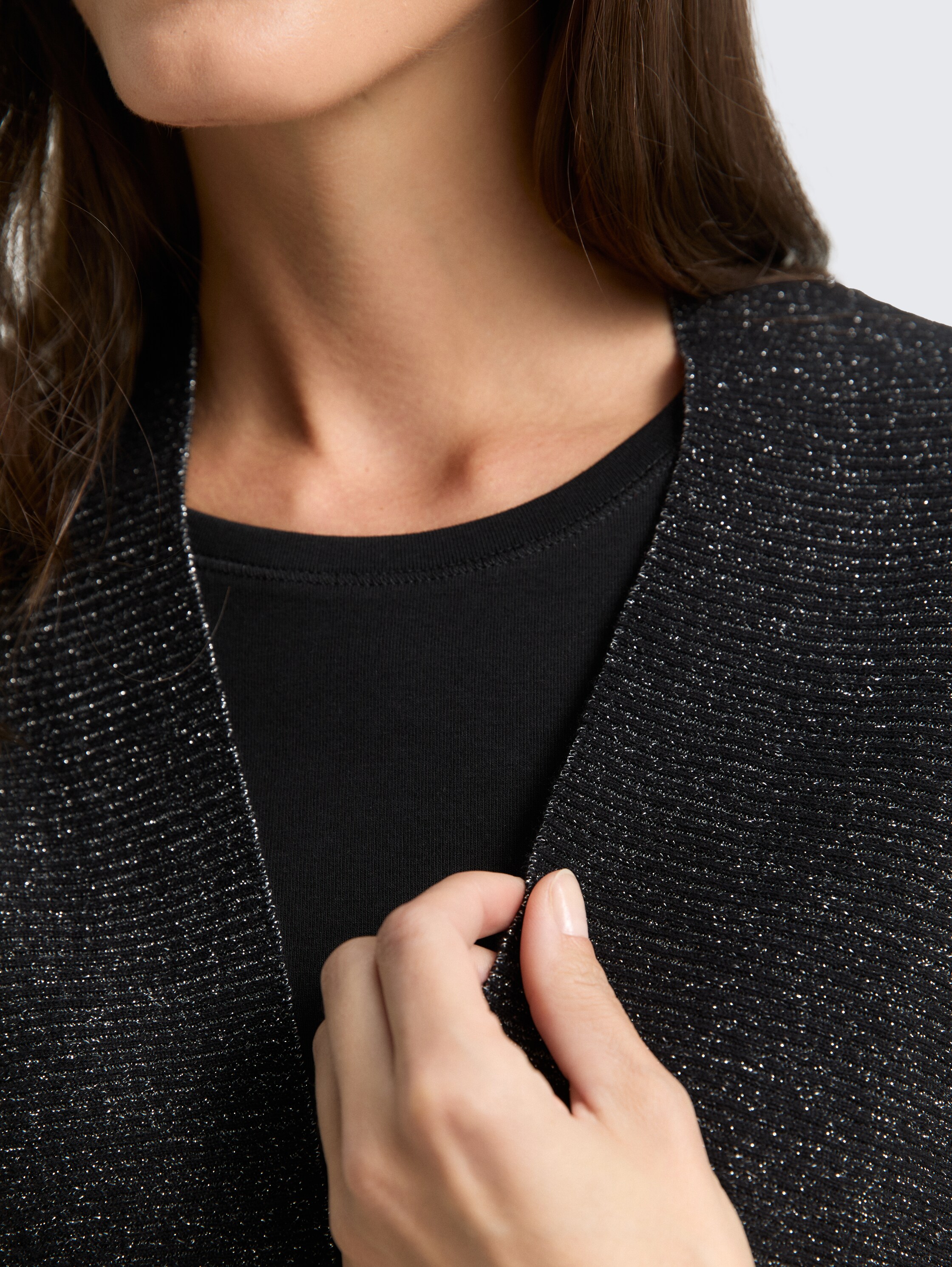 Cropped Cardigan mit Glitzer-Effekt - deep_black_1 - 