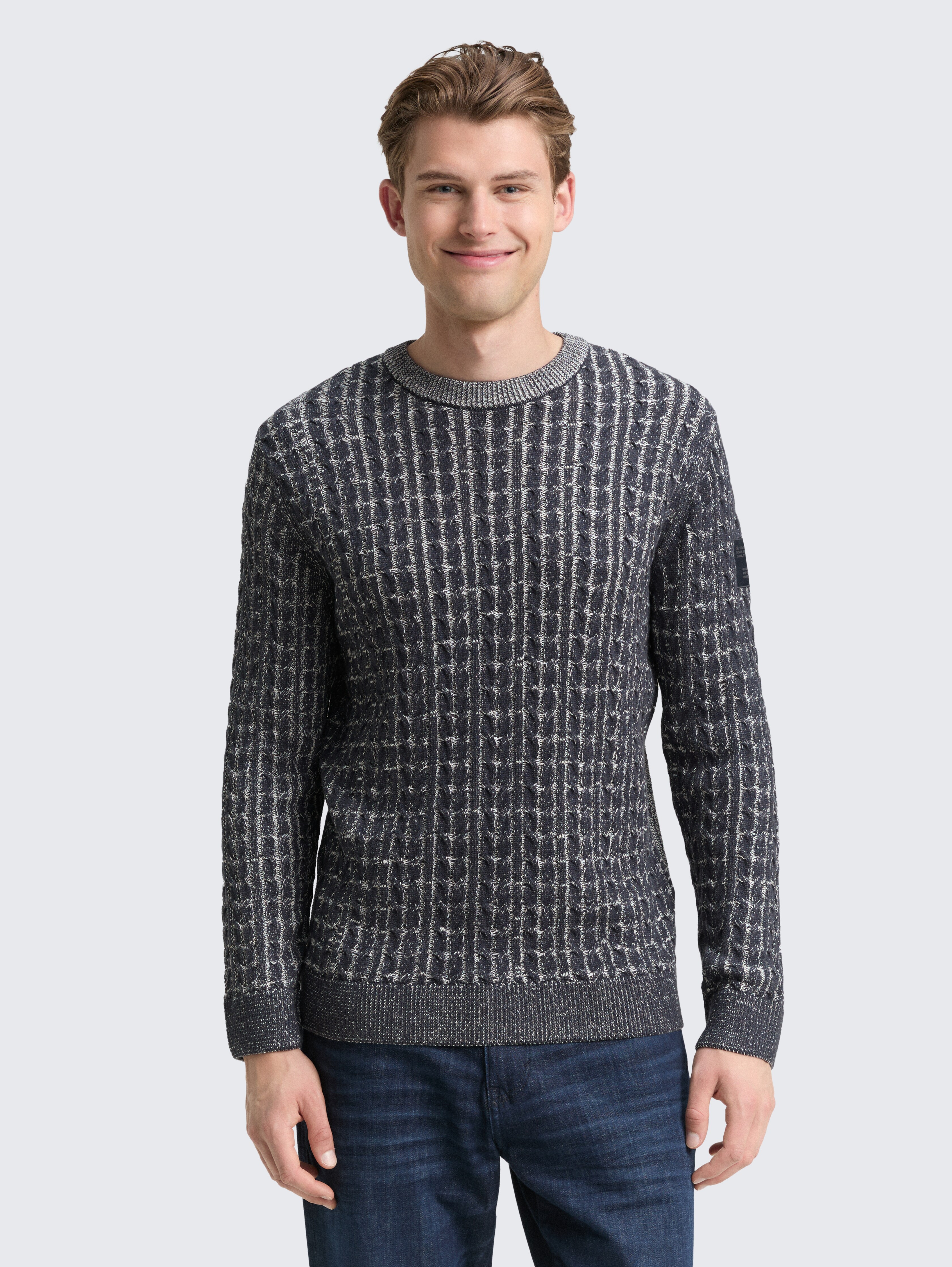 Strickpullover mit Zopfmuster von Men, navy blue plated