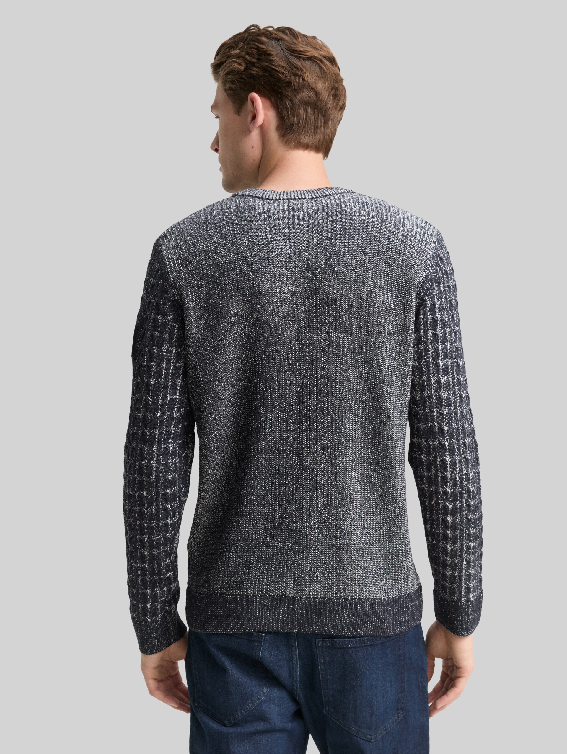 Strickpullover mit Zopfmuster - navy blue plated