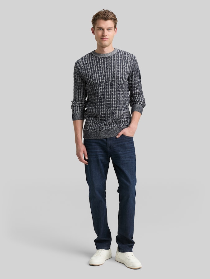Pull tricoté avec motif par Men, navy blue plated