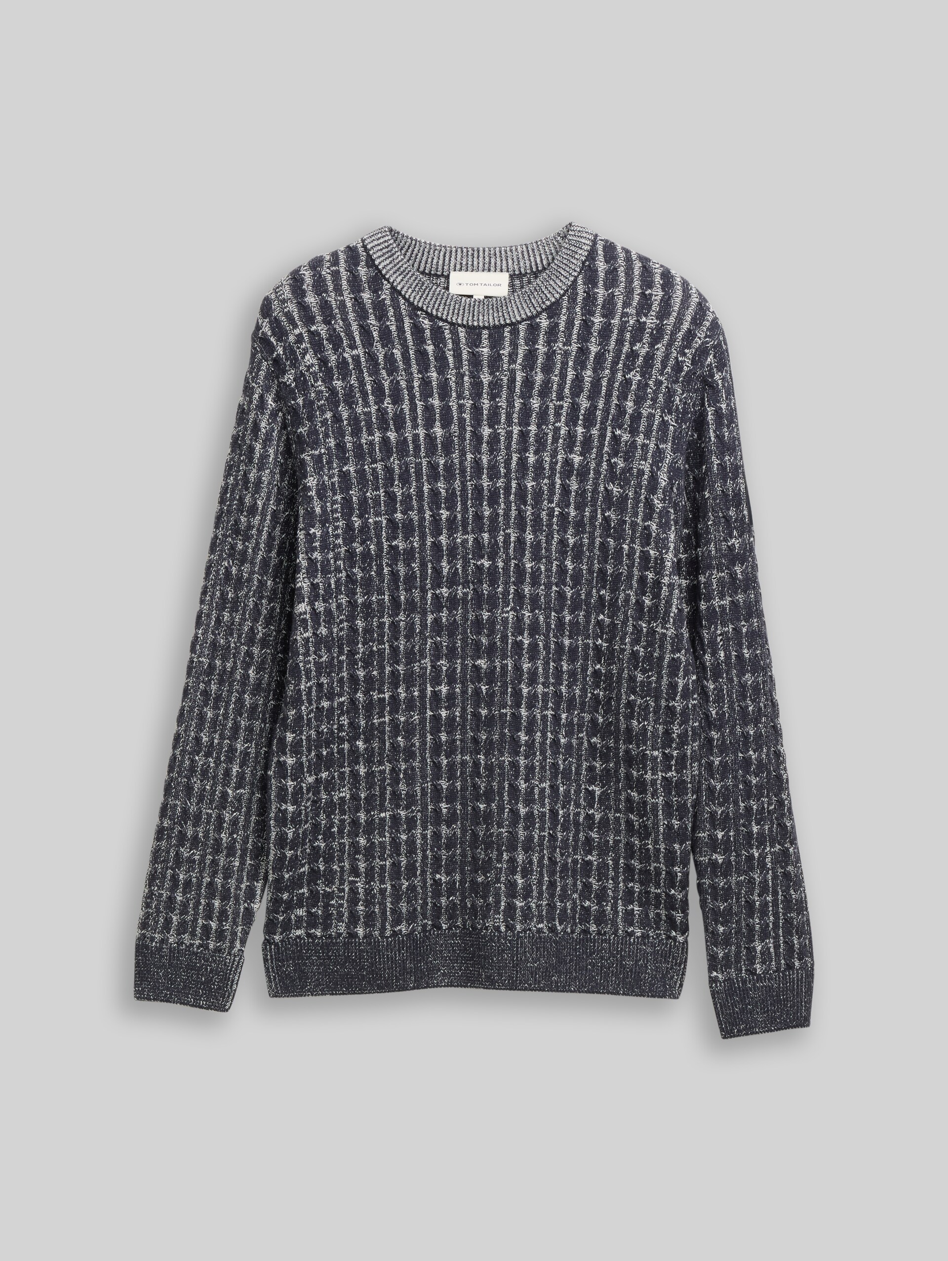 Strickpullover mit Zopfmuster - navy blue plated