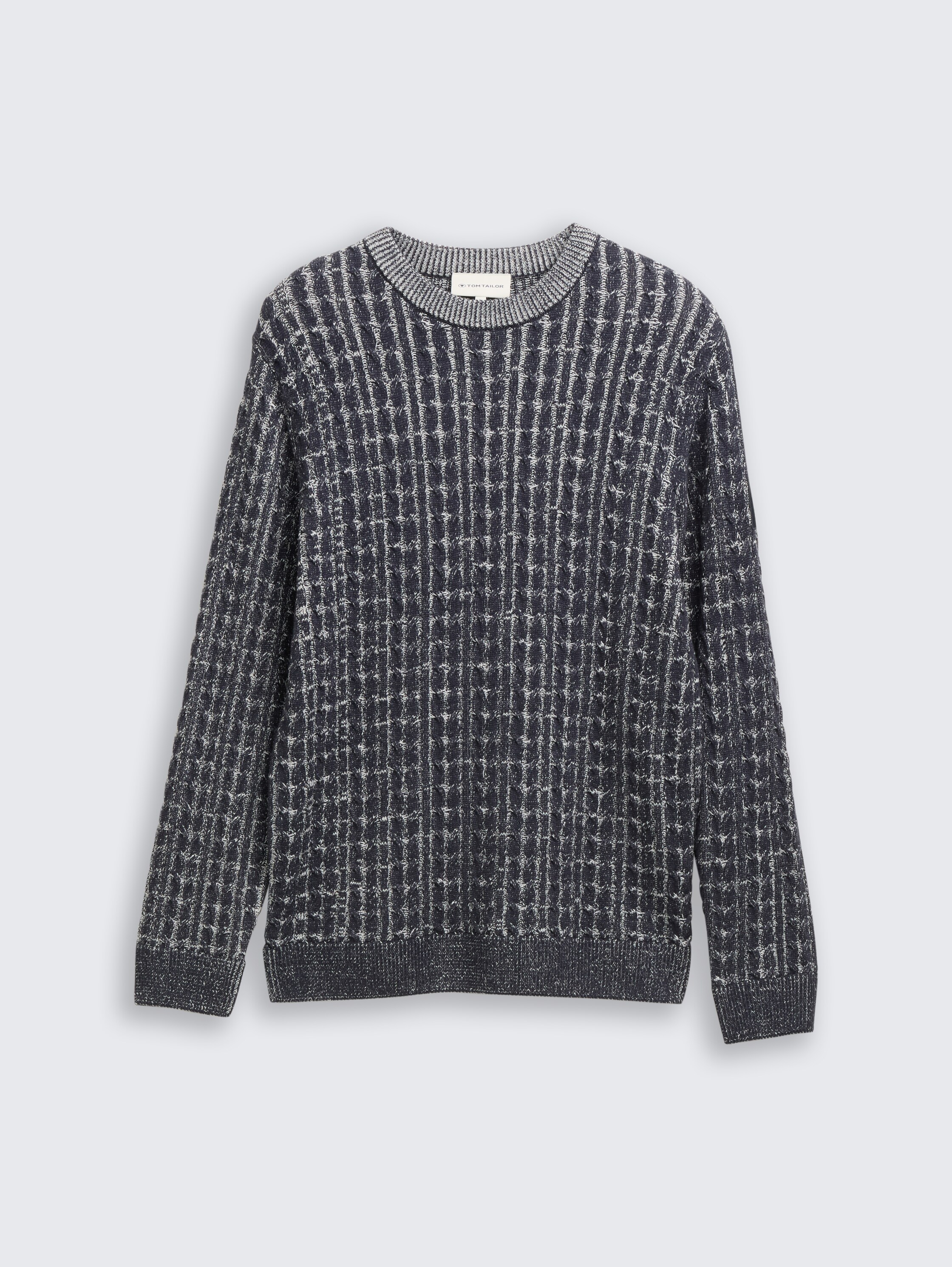 Strickpullover mit Zopfmuster - navy_blue_plated - 