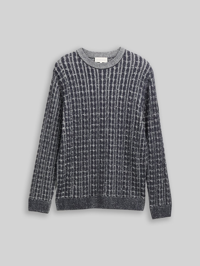 Pull en maille torsadée par Men, navy blue plated