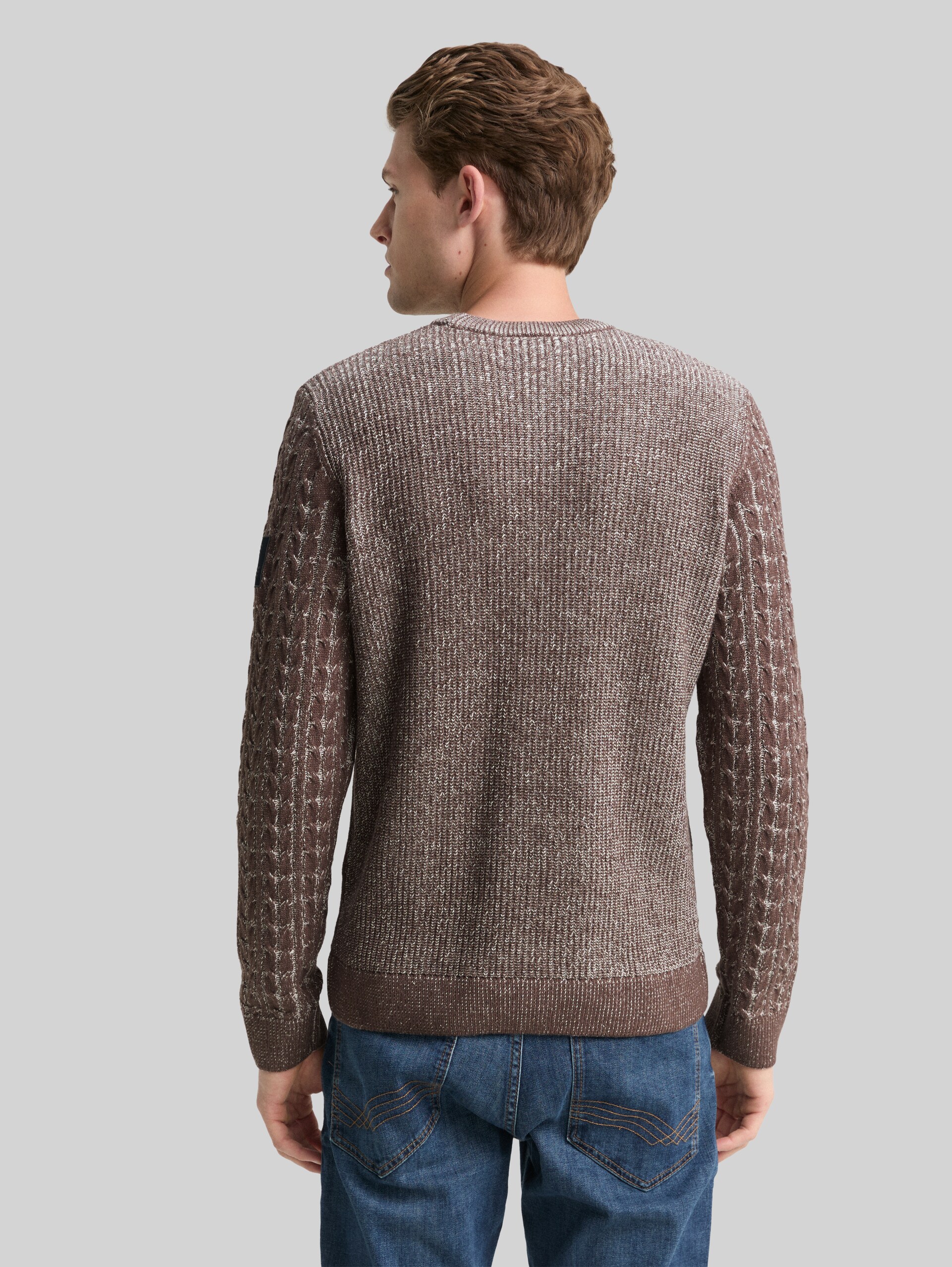 Strickpullover mit Zopfmuster - brown offwhite plated