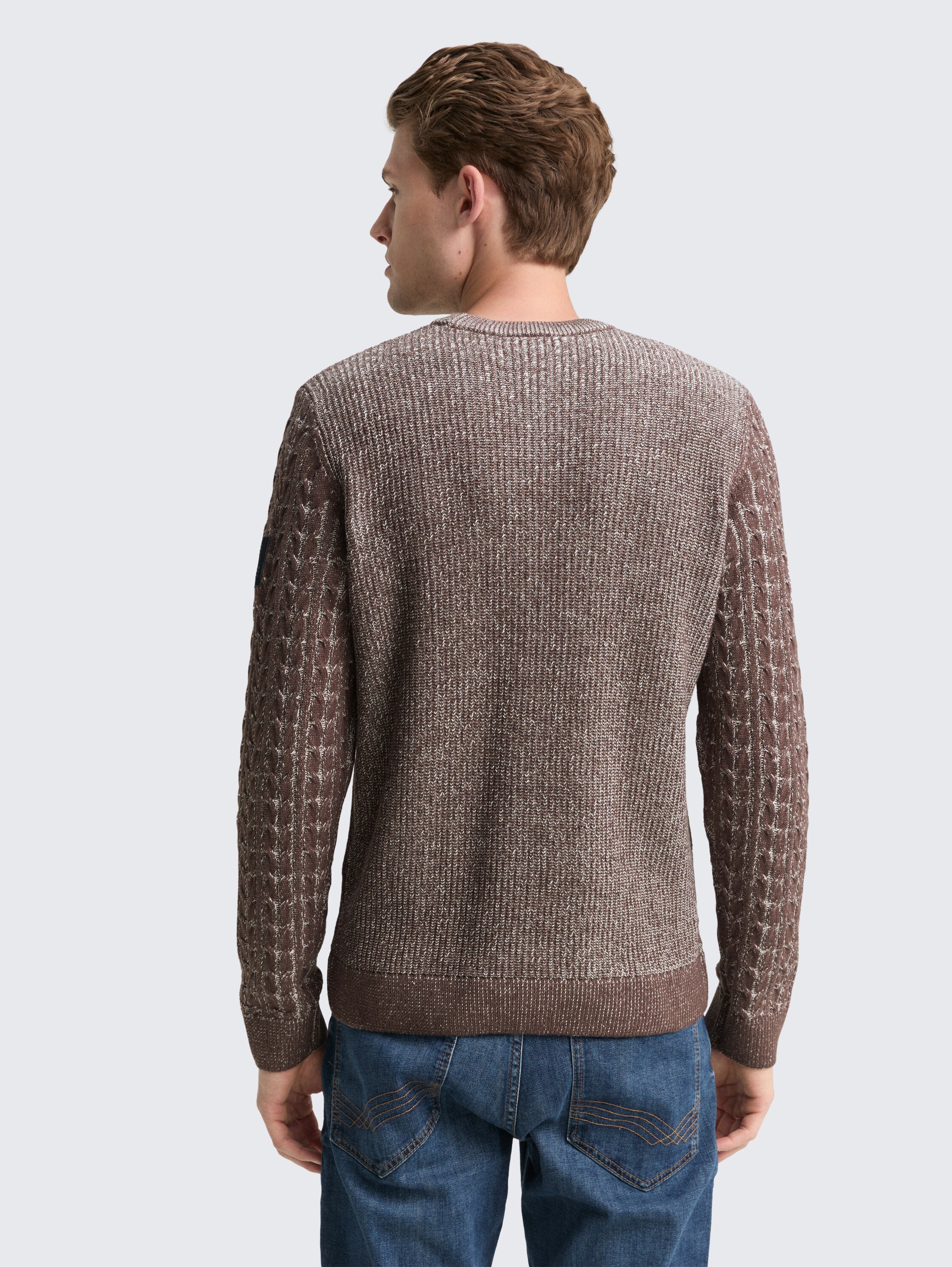 Strickpullover mit Zopfmuster - brown_offwhite_plated - 
