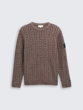 Pull en tricot avec motif torsadé - brown offwhite plated