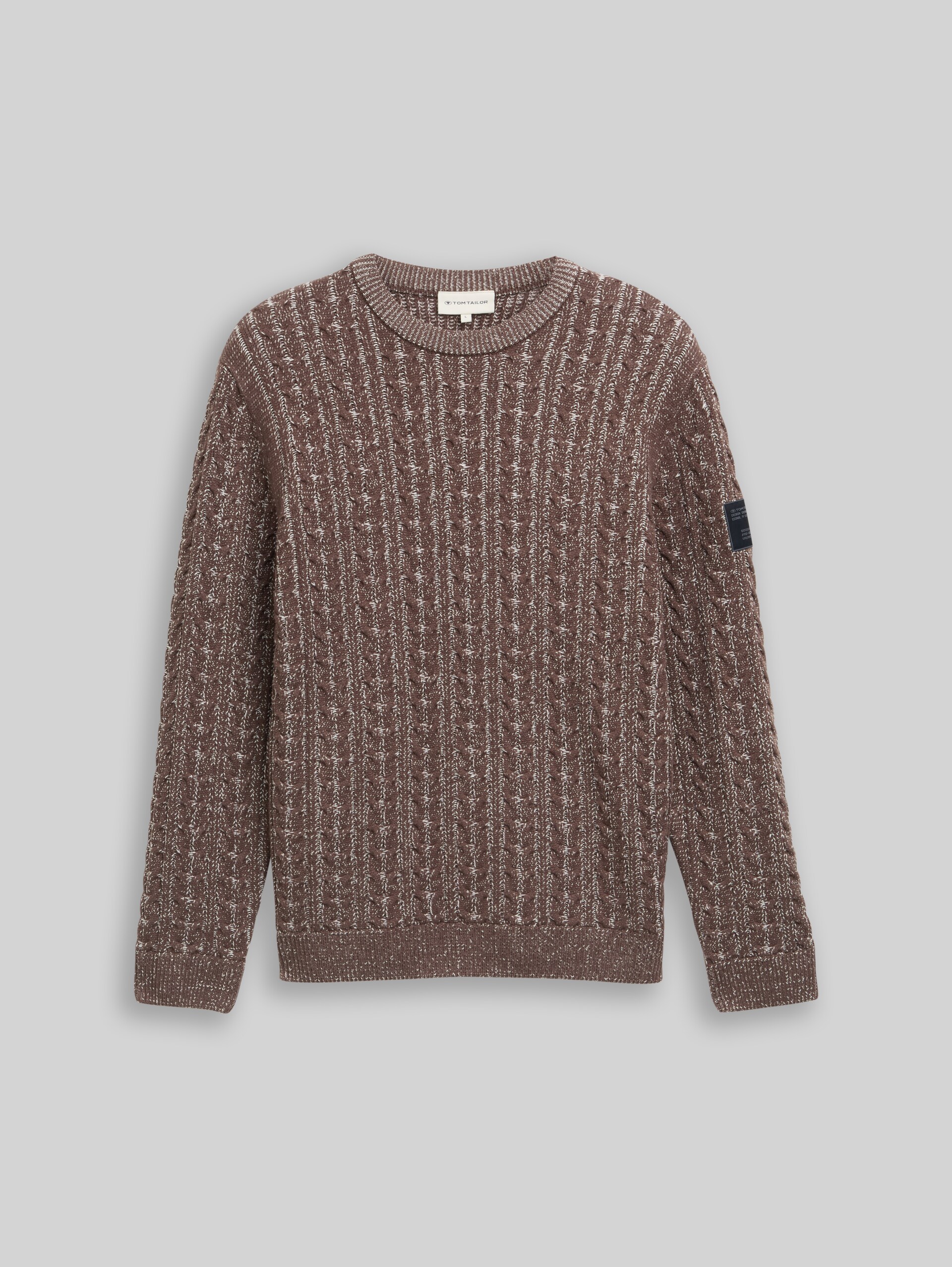 Strickpullover mit Zopfmuster - brown offwhite plated