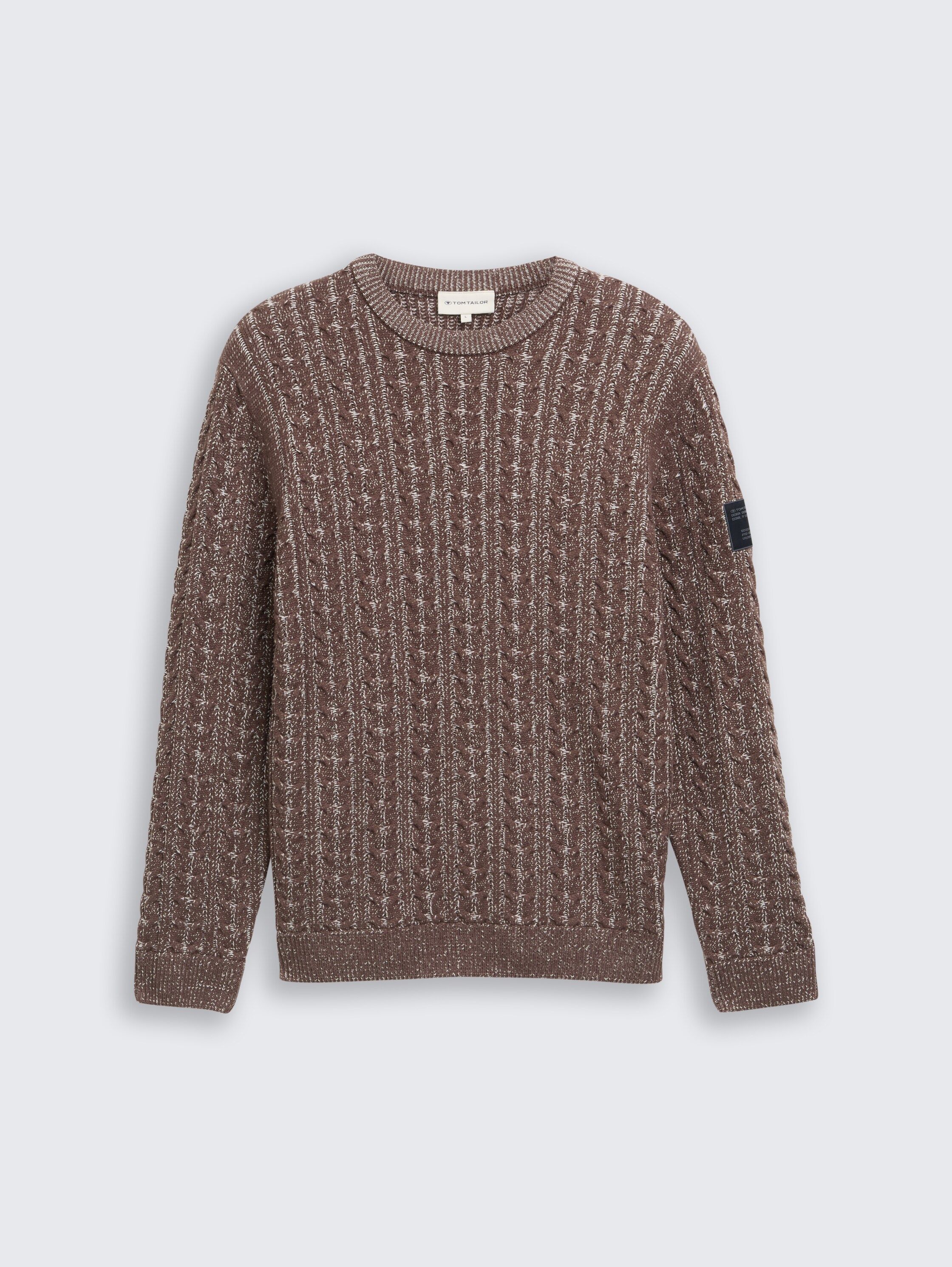 Strickpullover mit Zopfmuster - brown_offwhite_plated - 