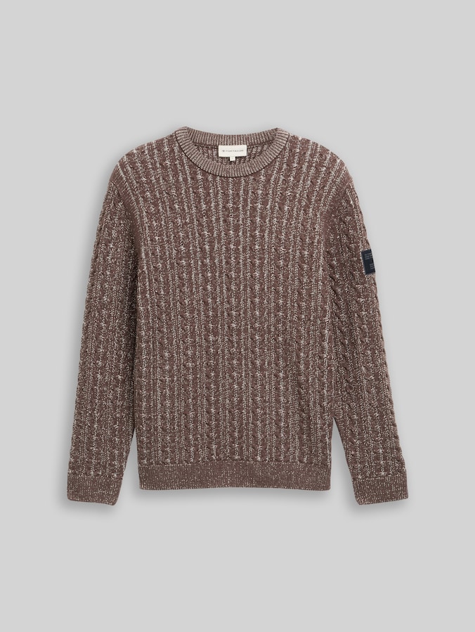 Pull en maille torsadée par Men, brown offwhite plated