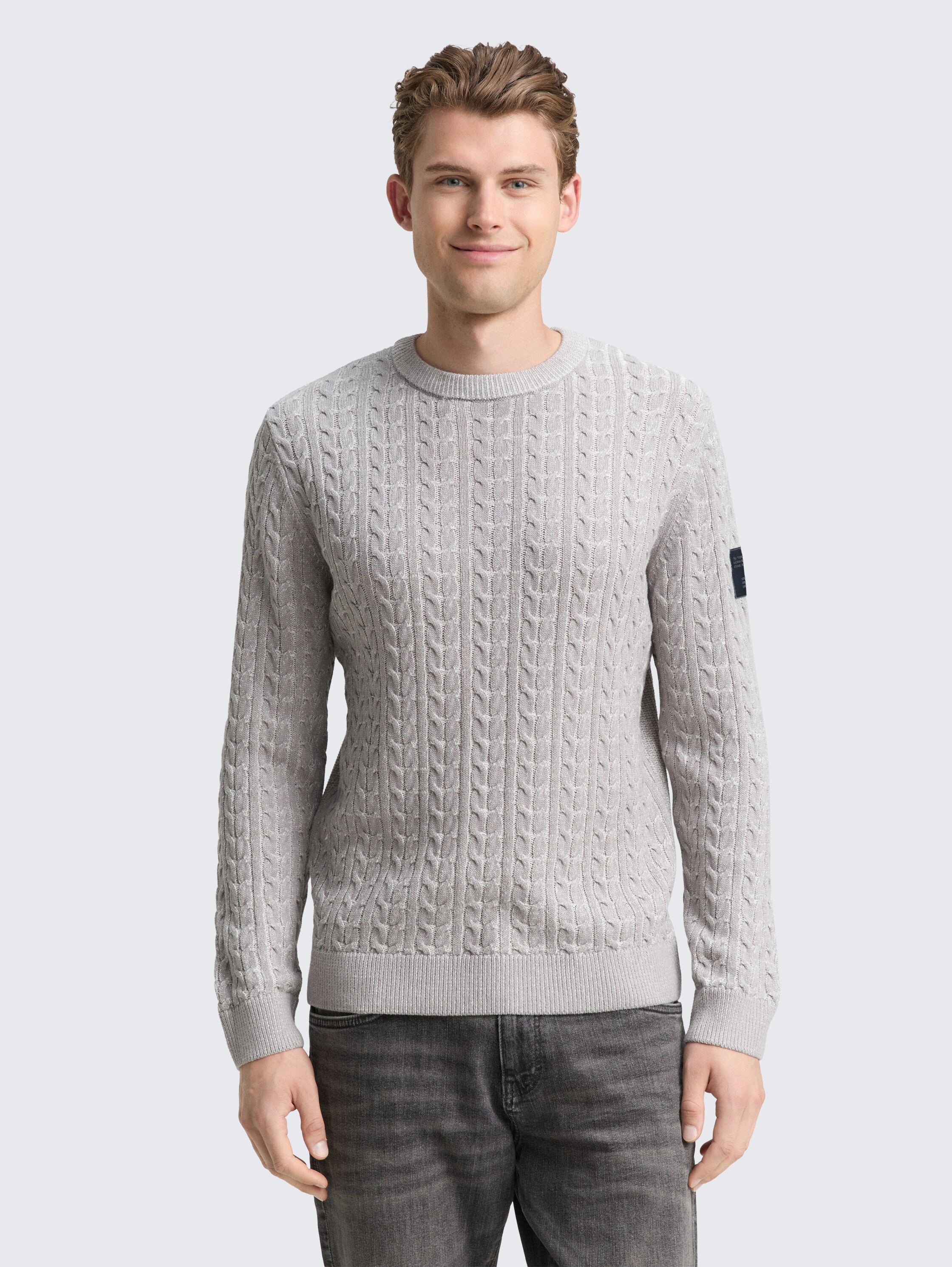 Strickpullover mit Zopfmuster - grey_offwhite_plated - 