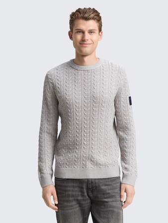 Strickpullover mit Zopfmuster von Men, grey offwhite plated