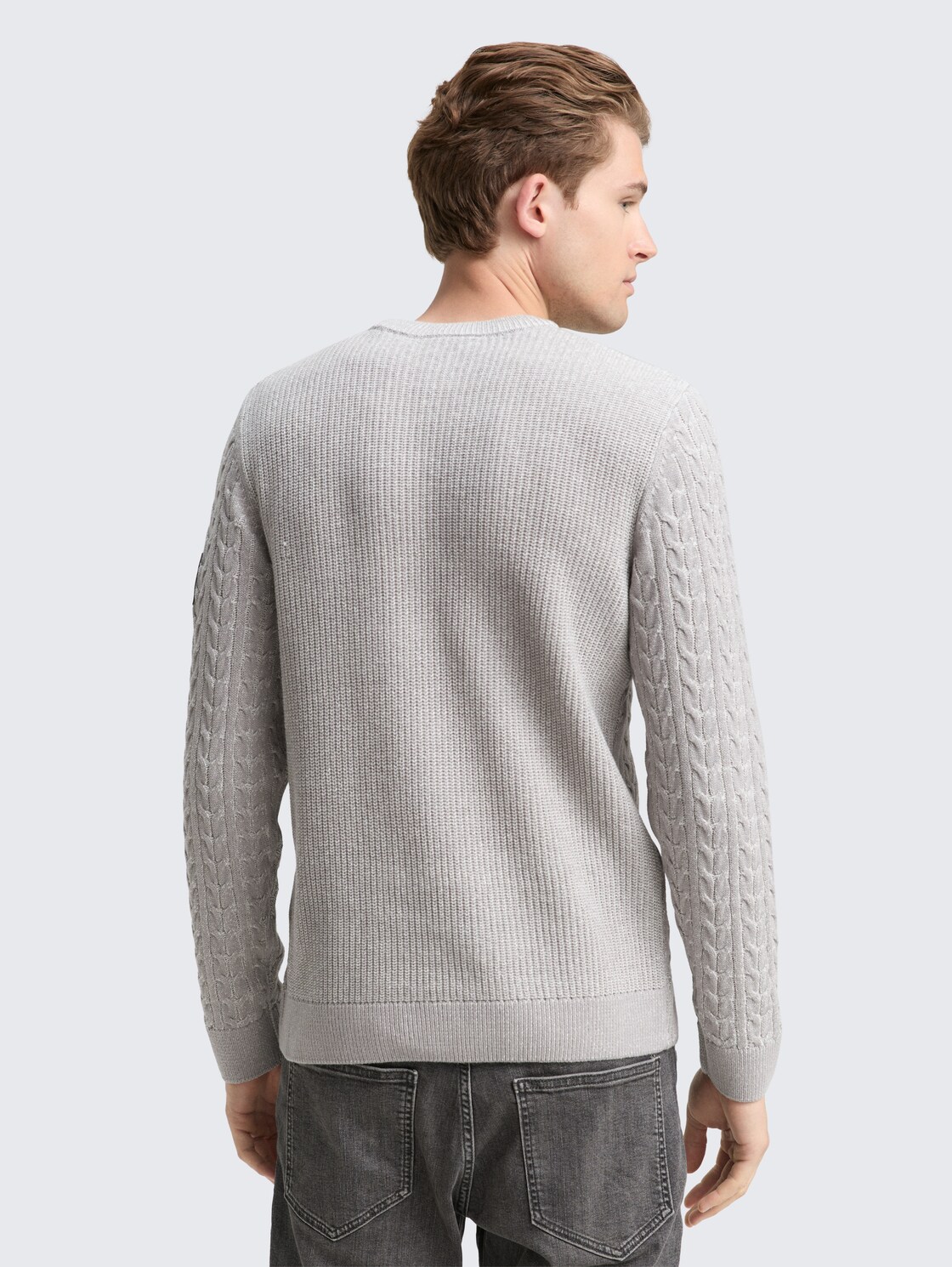 Strickpullover mit Zopfmuster - grey offwhite plated