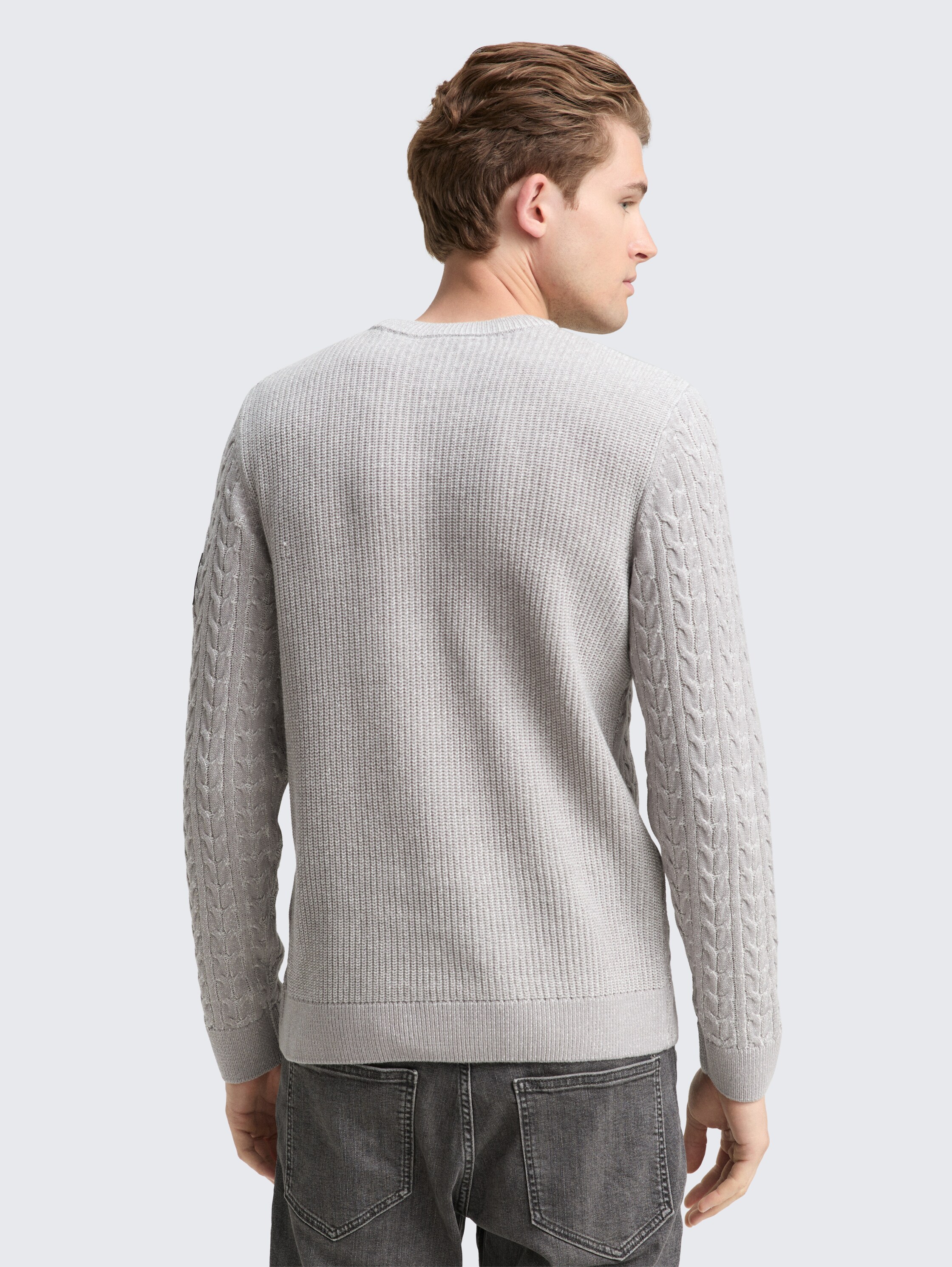 Strickpullover mit Zopfmuster - grey_offwhite_plated - 