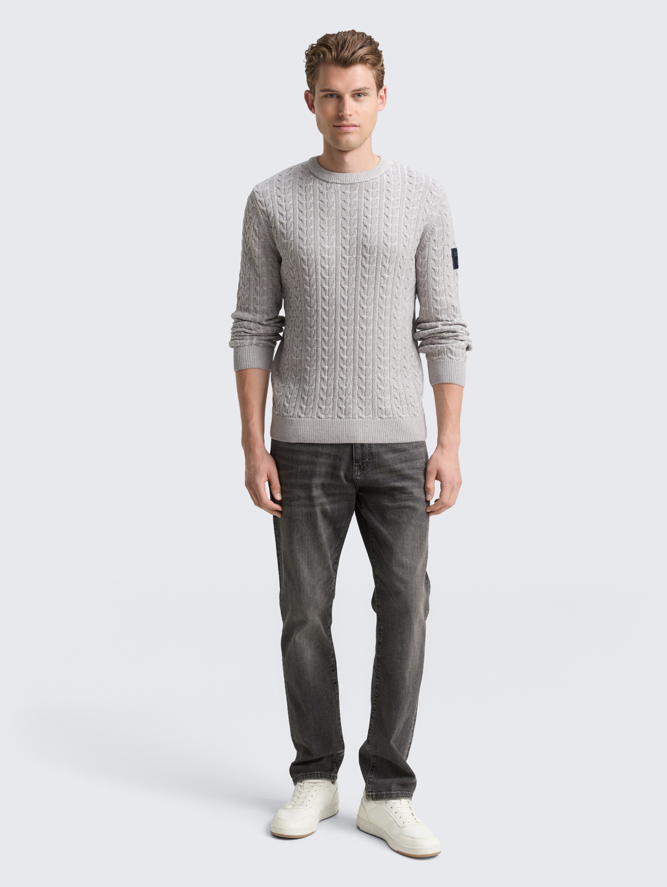 Strickpullover mit Zopfmuster - grey_offwhite_plated - 