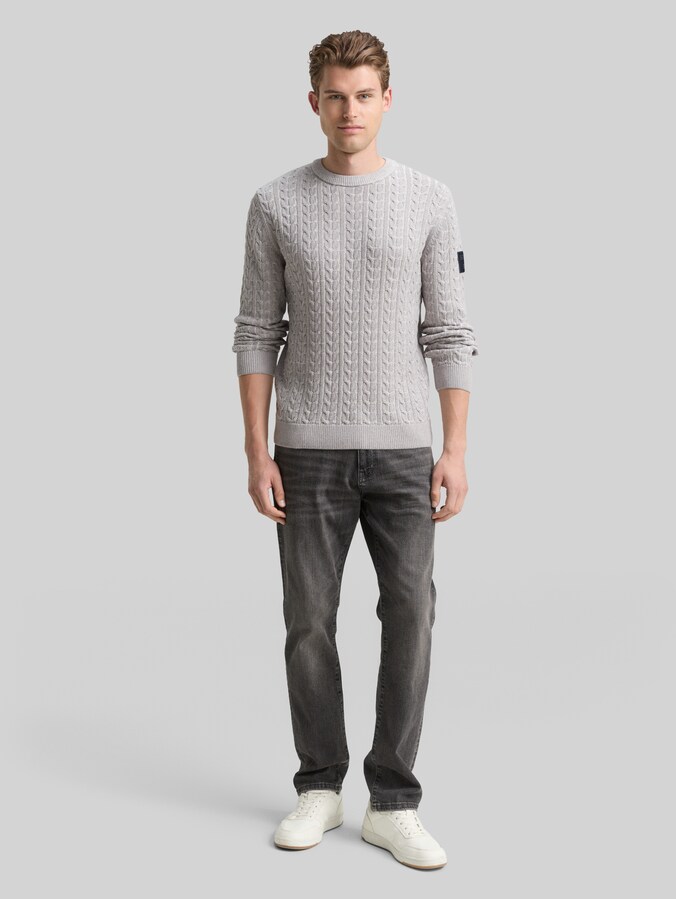 Pull tricoté avec motif par Men, grey offwhite plated
