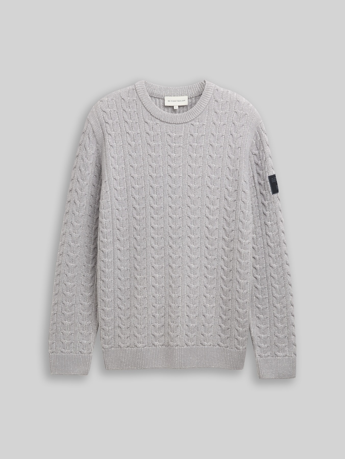 Strickpullover mit Zopfmuster von Men, grey offwhite plated