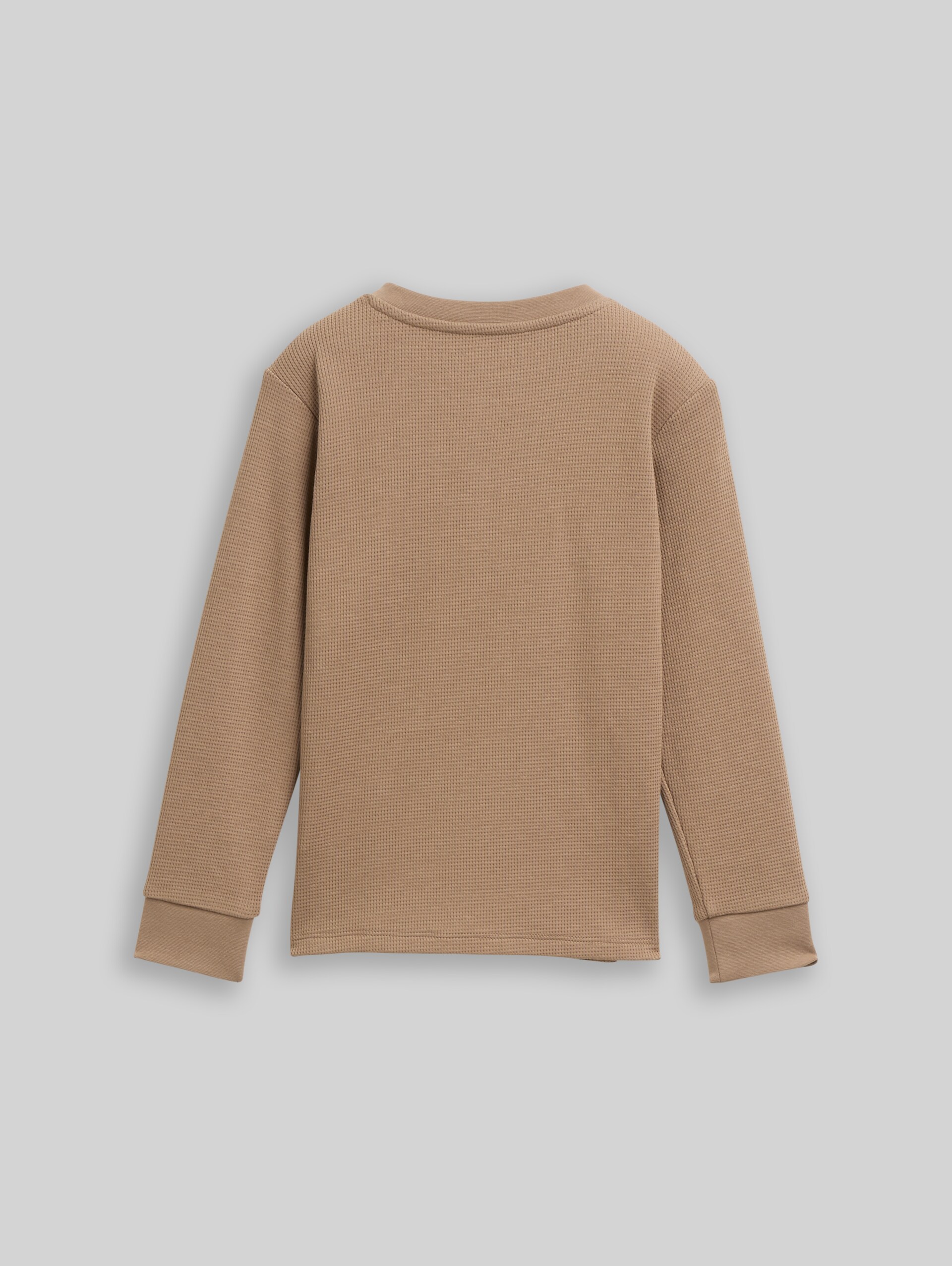 Henley long-sleeved T-shirt with a waffle texture - taupe grey