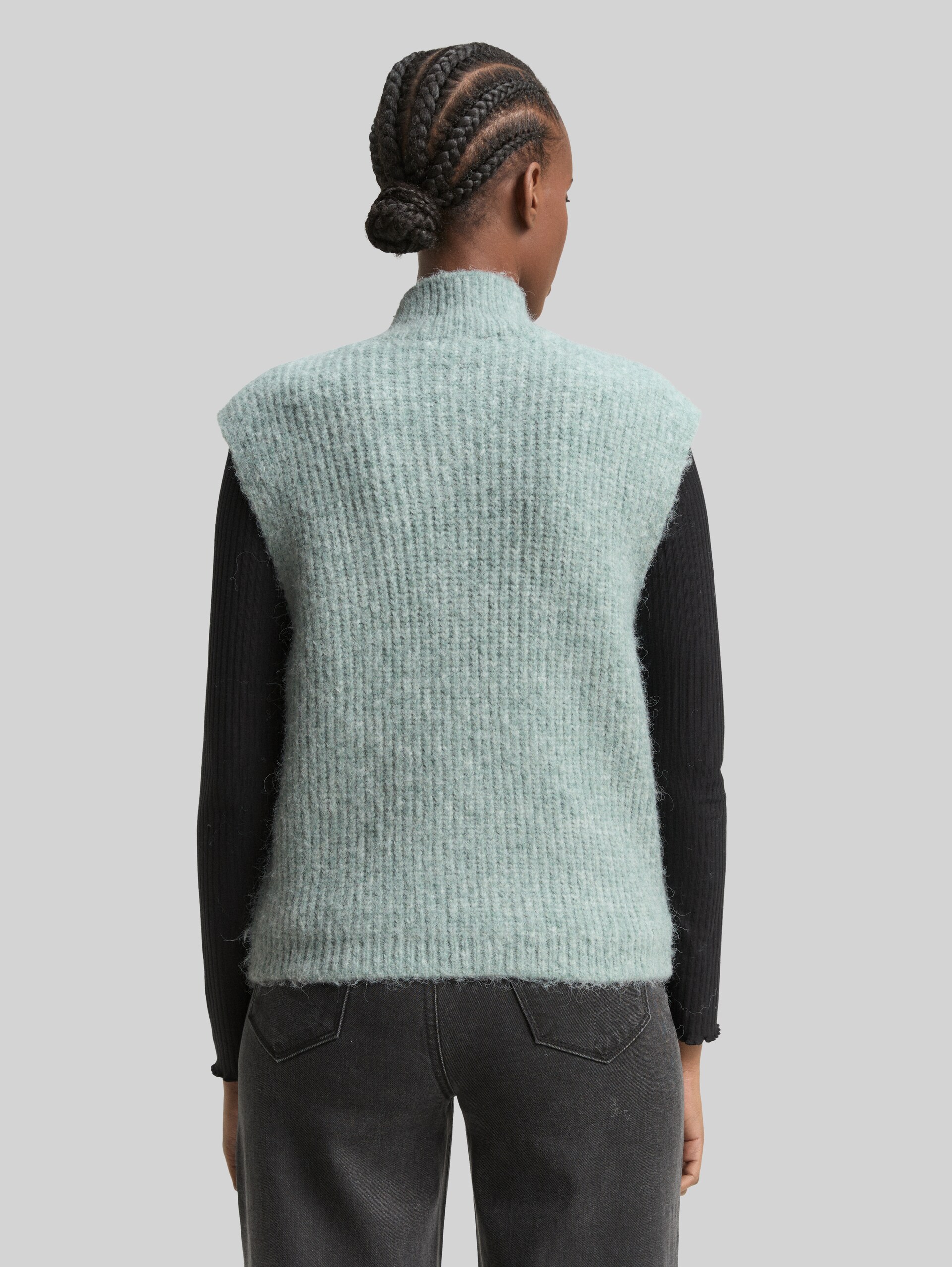Sleeveless jumper with stand-up collar - Silver Cloud Blue Melange