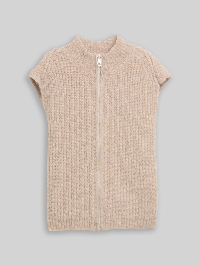 Sleeveless jumper with stand-up collar by Denim Female, cosy beige melange
