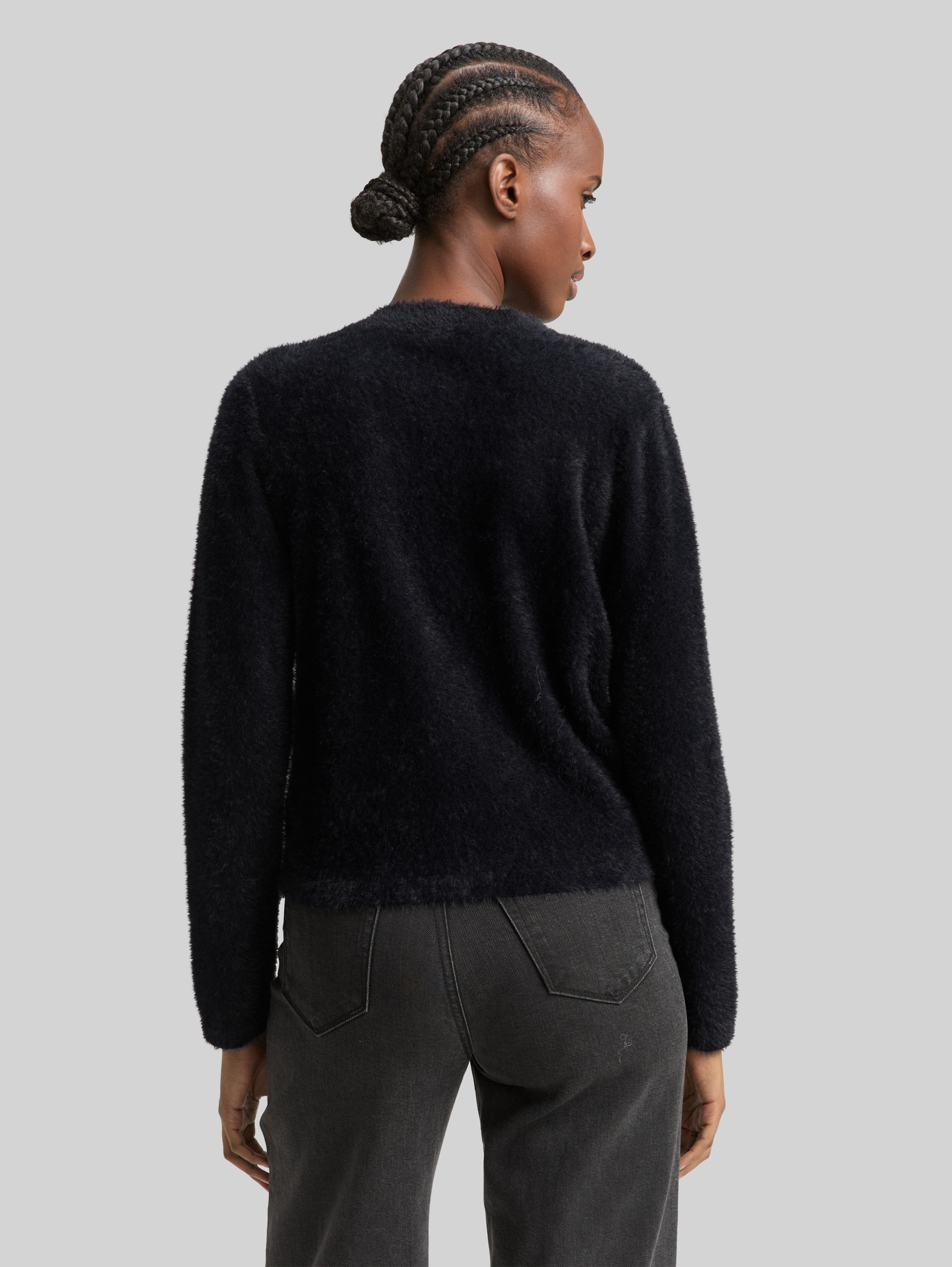 【Sale】FEATHER YARN LOOSE CARDIGAN(受注生産分) Feather yarn cardigan with zip in black by Tom Tailor