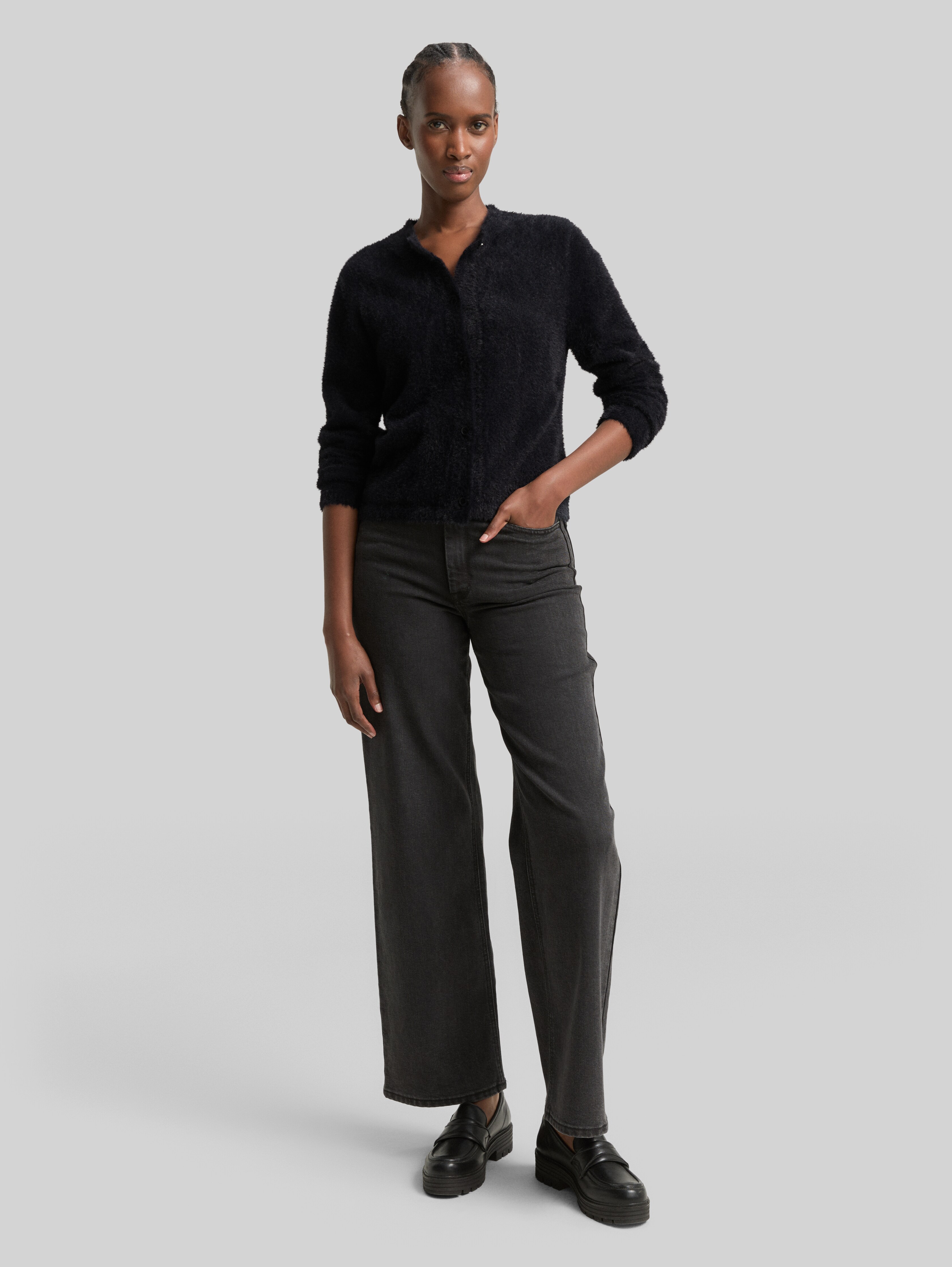 Feather yarn cardigan with zip in black by Tom Tailor