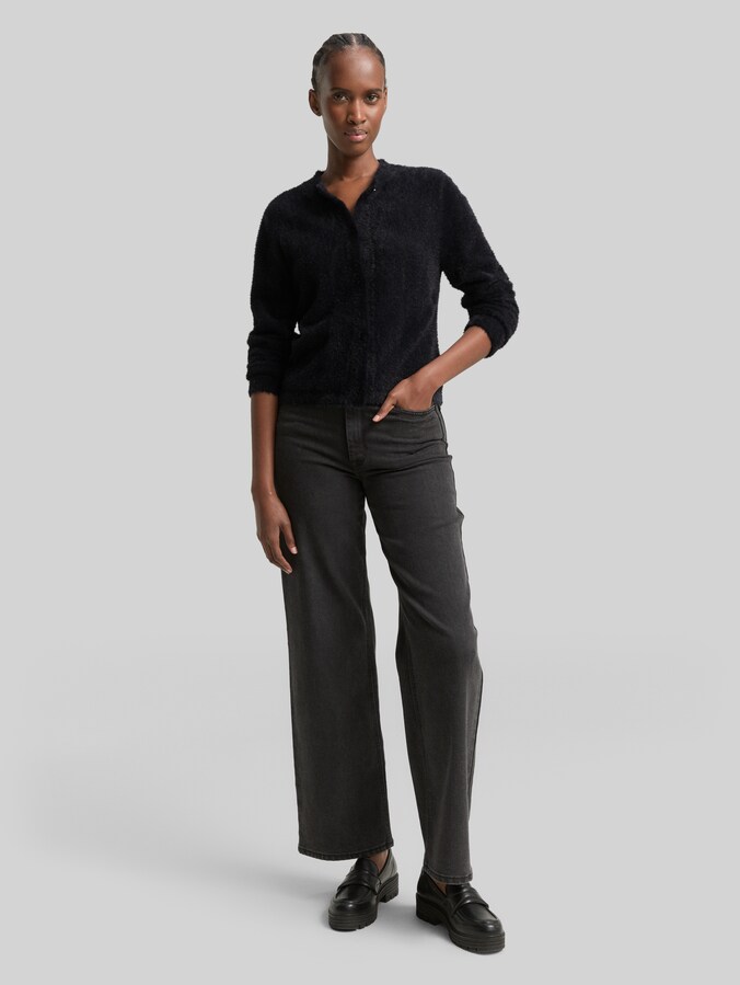 Cardigan aus Federgarn von Denim Female, deep black