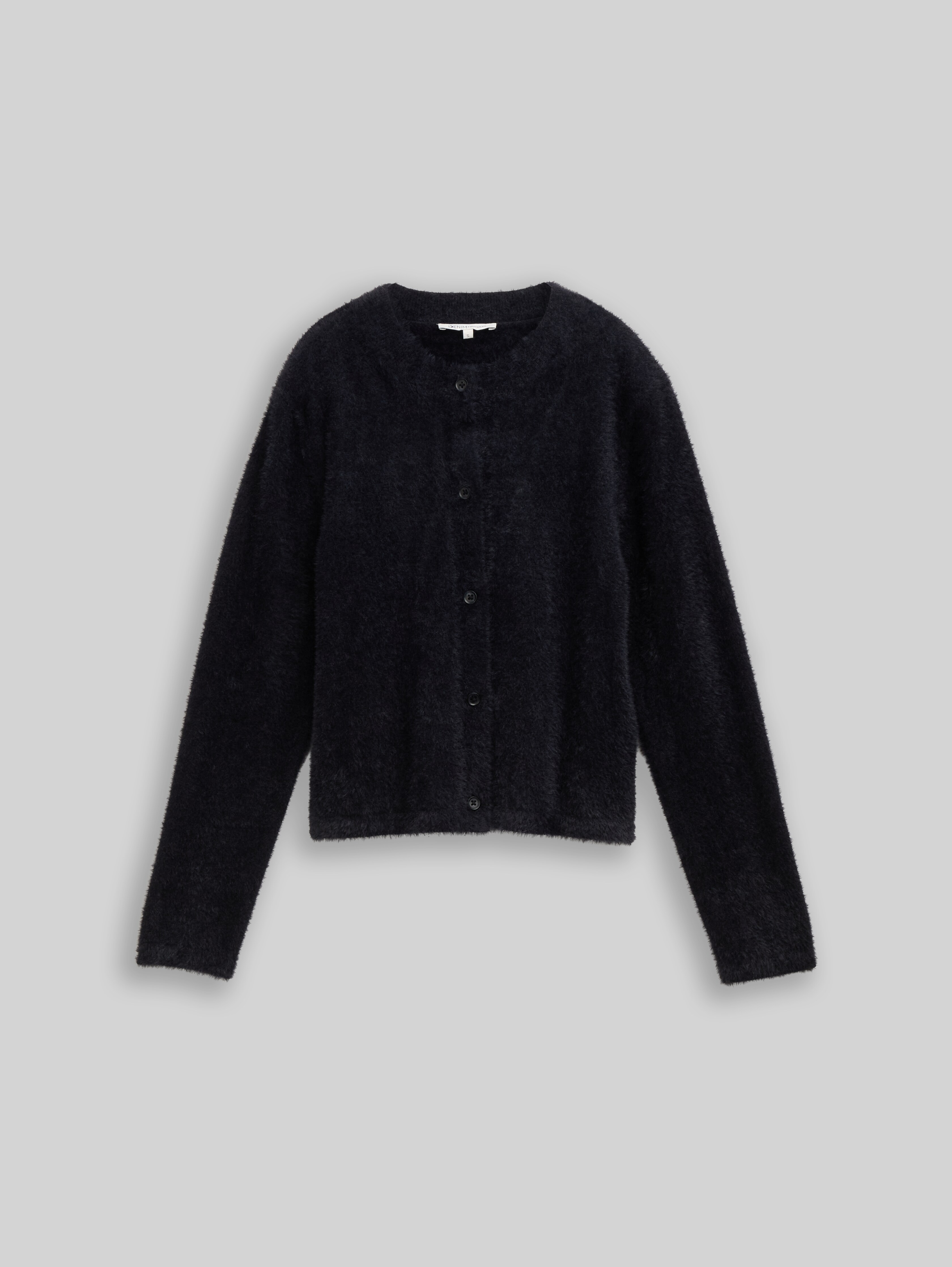 Feather yarn cardigan with zip in black by Tom Tailor