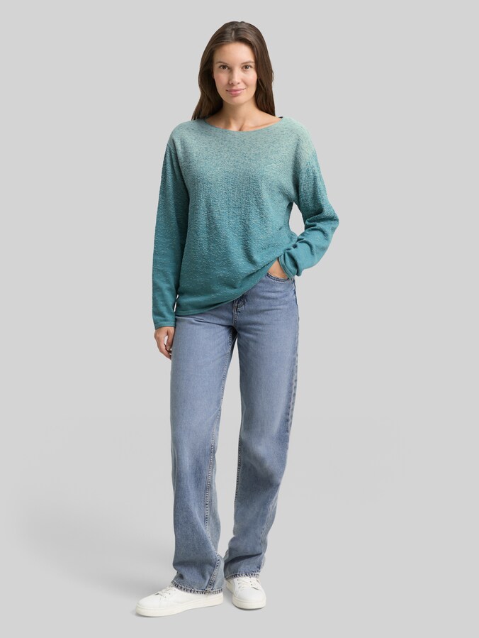 Losvallende gebreide trui met kleurverloop door Women, teal degrade design