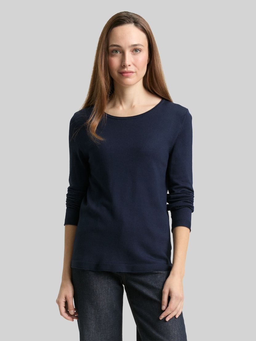 Basic Strickpullover mit Rundhalsausschnitt von Women, sky captain blue