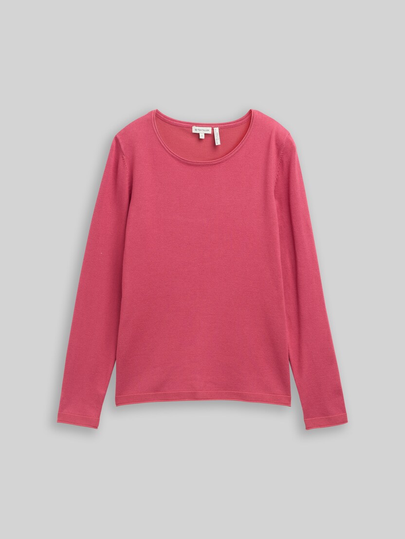 Basic knitted jumper with a round neckline by Women, cozy pink