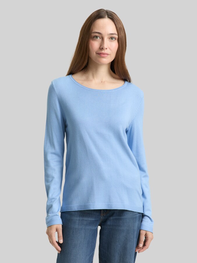Basic Strickpullover mit Rundhalsausschnitt von Women, light fjord blue