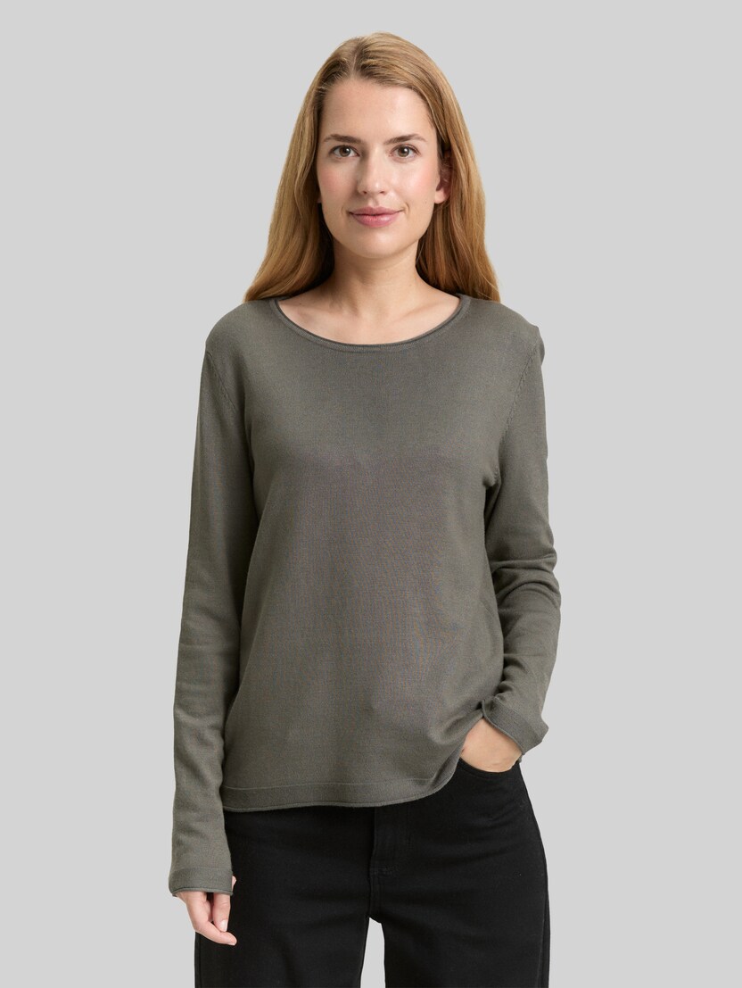 Basic Strickpullover mit Rundhalsausschnitt von Women, cloudy green