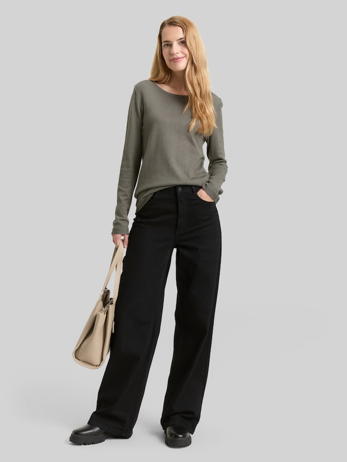 Basic gebreide trui met ronde hals door Women, cloudy green