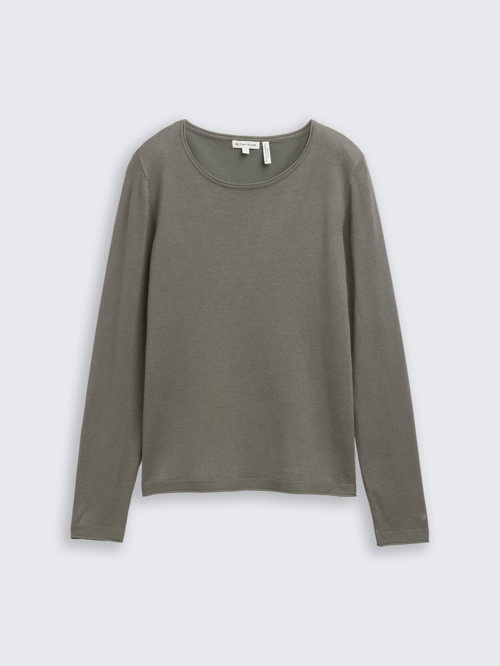 Basic Strickpullover mit Rundhalsausschnitt - cloudy green
