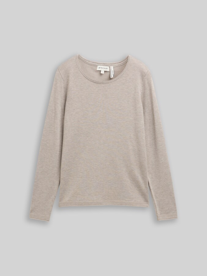 Basic Strickpullover mit Rundhalsausschnitt von Women, dark clouds grey melange