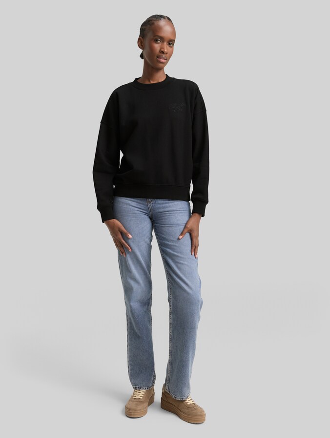 Sweatshirt met glitterborduursel door Denim Female, deep black