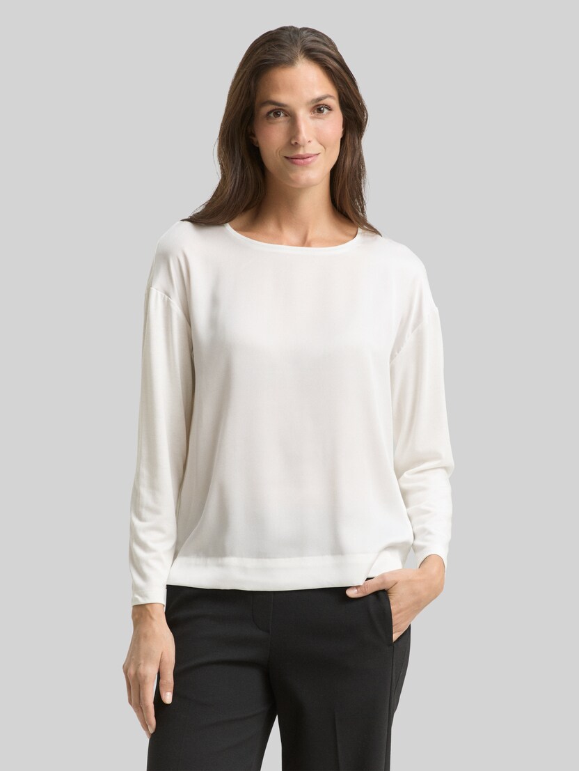 Loose Fit Langarmshirt im Material-Mix von Women, Whisper White