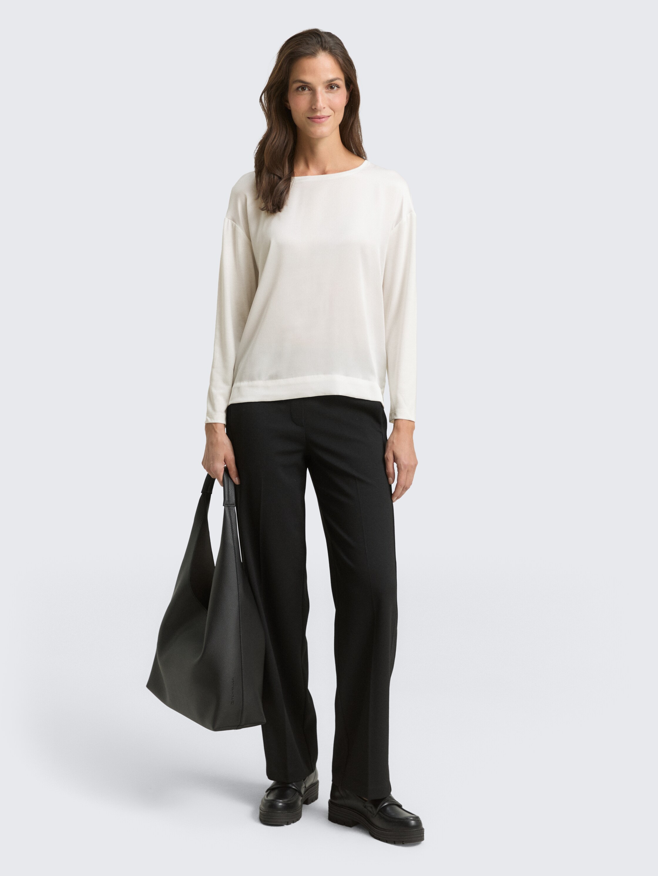 Loose Fit Langarmshirt im Material-Mix - whisper_white - 