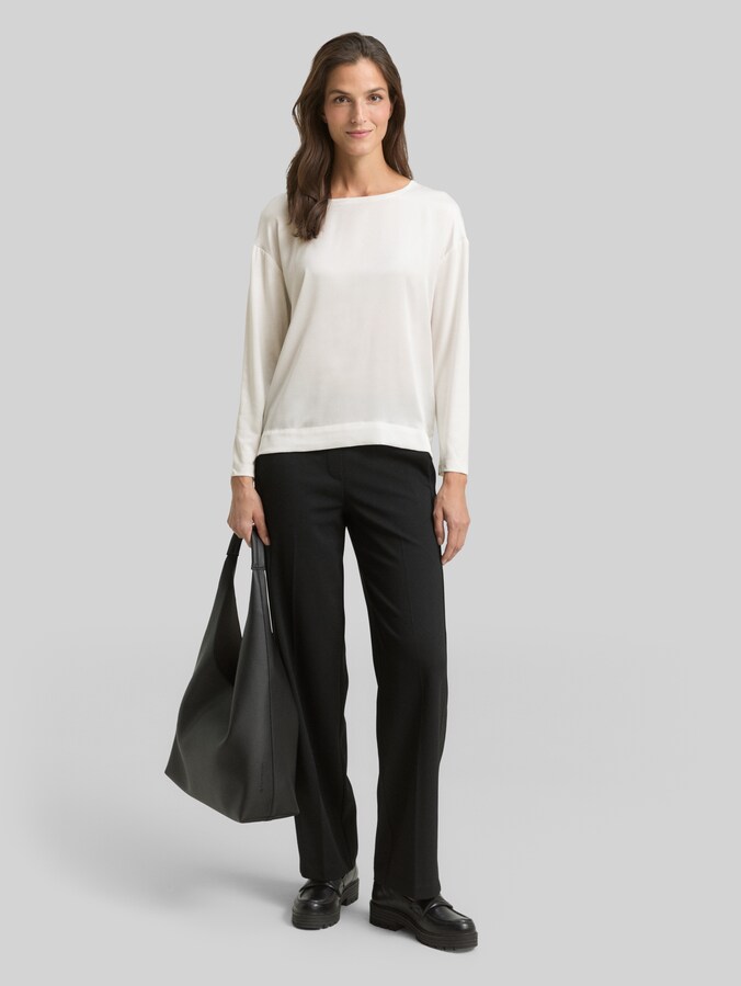 T-shirt à manches longues ample en mélange de matières par Women, Whisper White