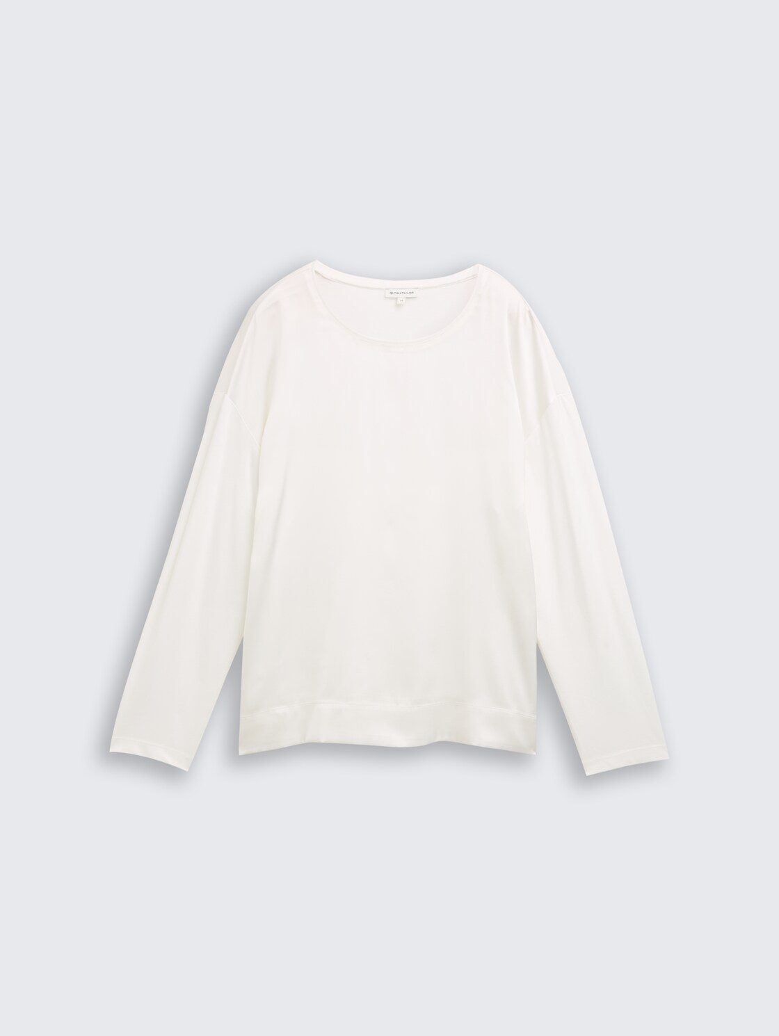 Loose Fit Langarmshirt im Material-Mix - Whisper White - Vorder-Produkt-Ansicht