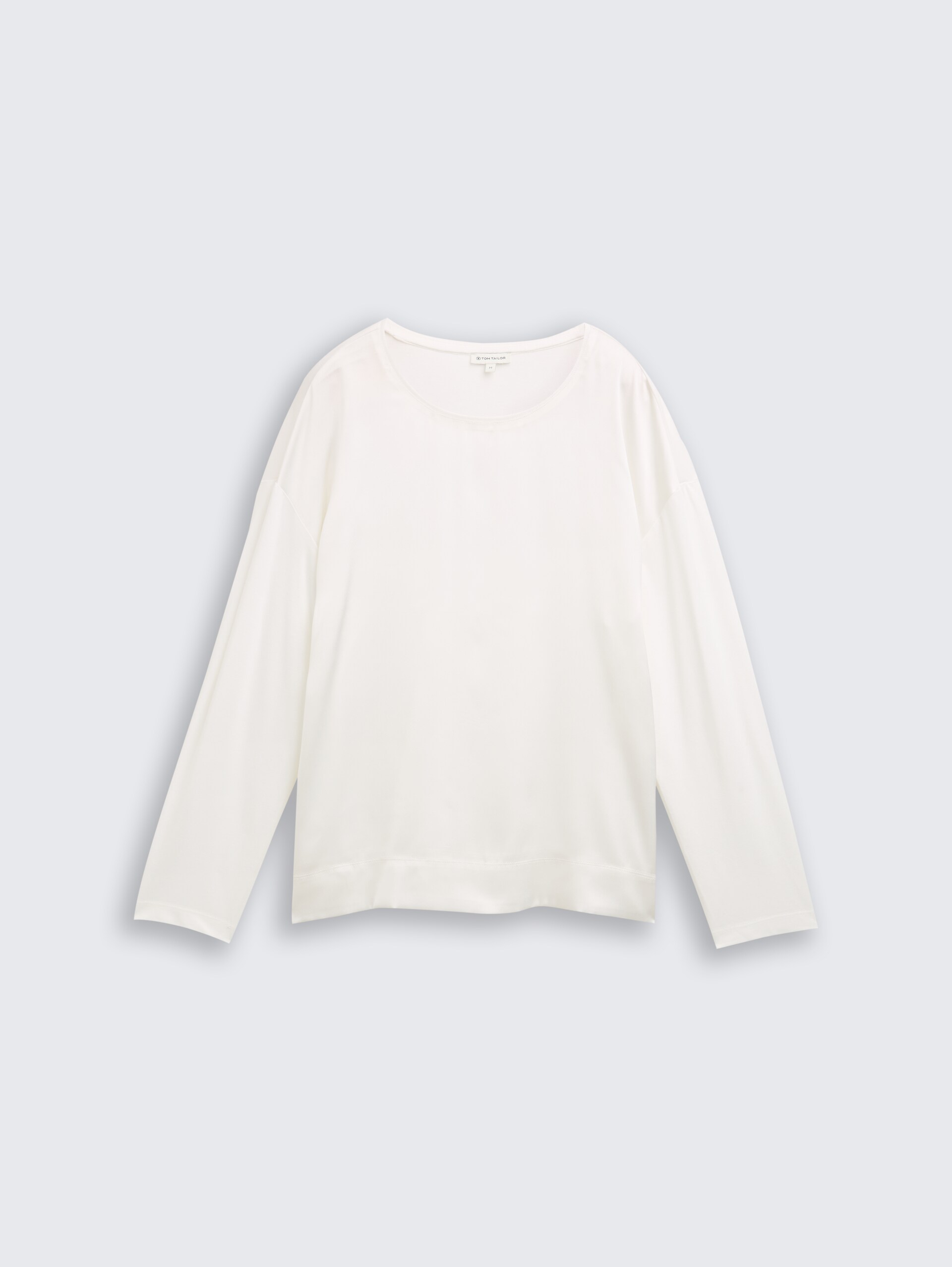 Loose Fit Langarmshirt im Material-Mix - Whisper White - Vorder-Produkt-Ansicht
