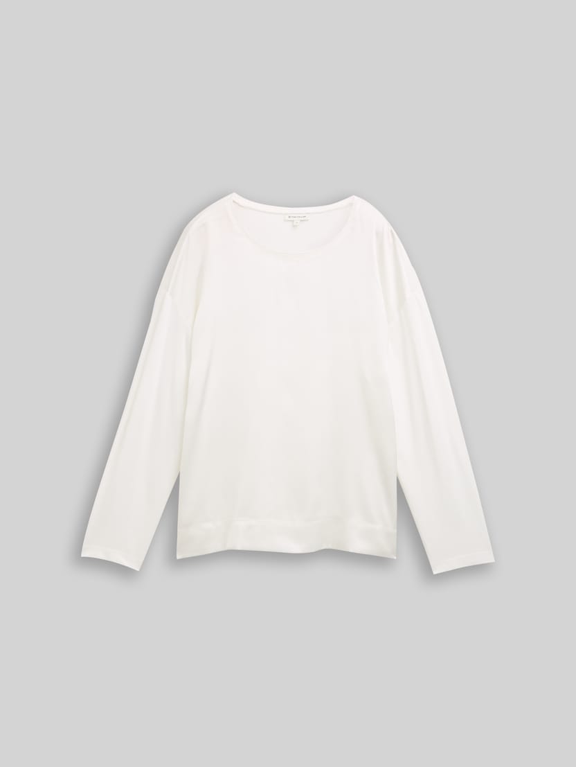 Loose fit long-sleeved shirt in a mix of materials by Women, Whisper White