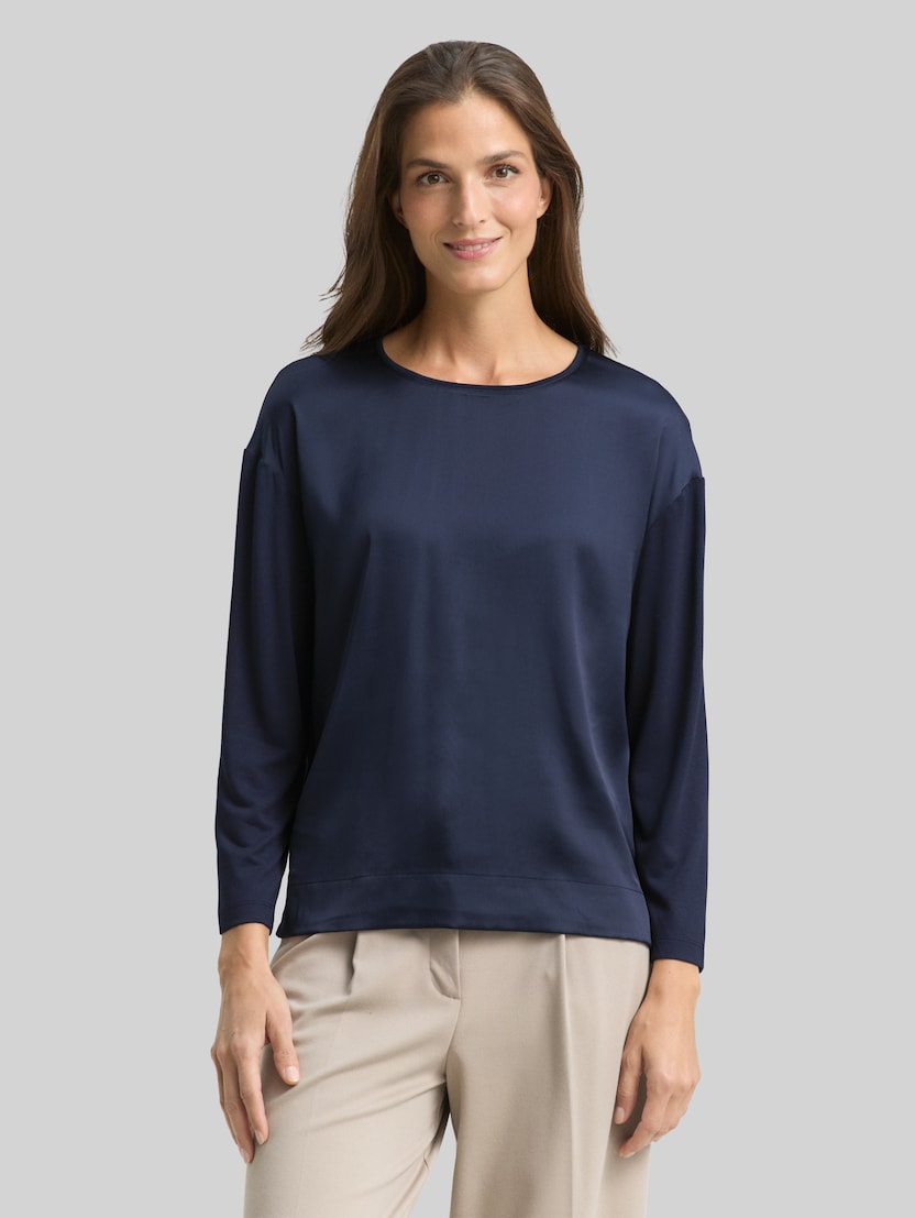 Loose fit long-sleeved shirt in a mix of materials by Women, sky captain blue