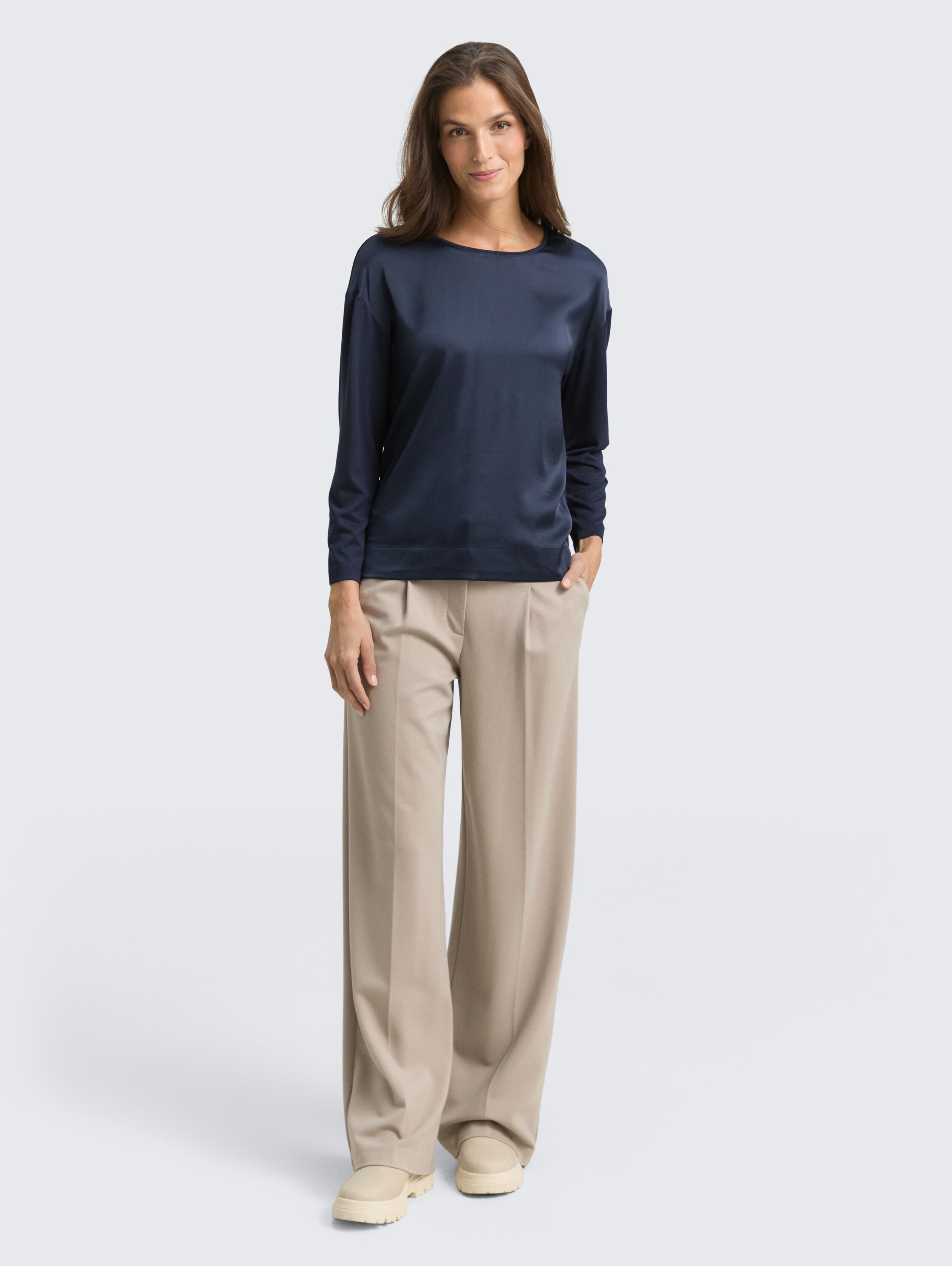 Loose Fit Langarmshirt im Material-Mix - sky_captain_blue_1 - 