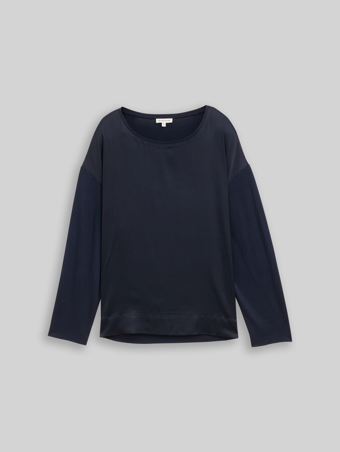 Loose fit shirt met lange mouwen in materiaalmix door Women, sky captain blue