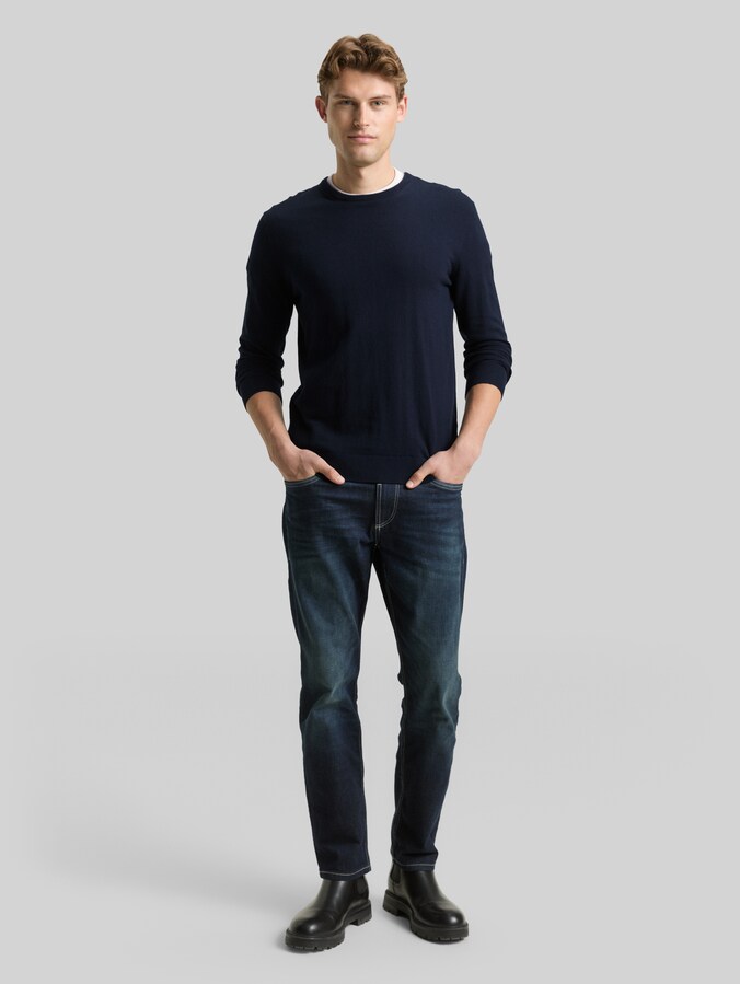 Basic Strickpullover aus Baumwolle von Men, sky captain blue